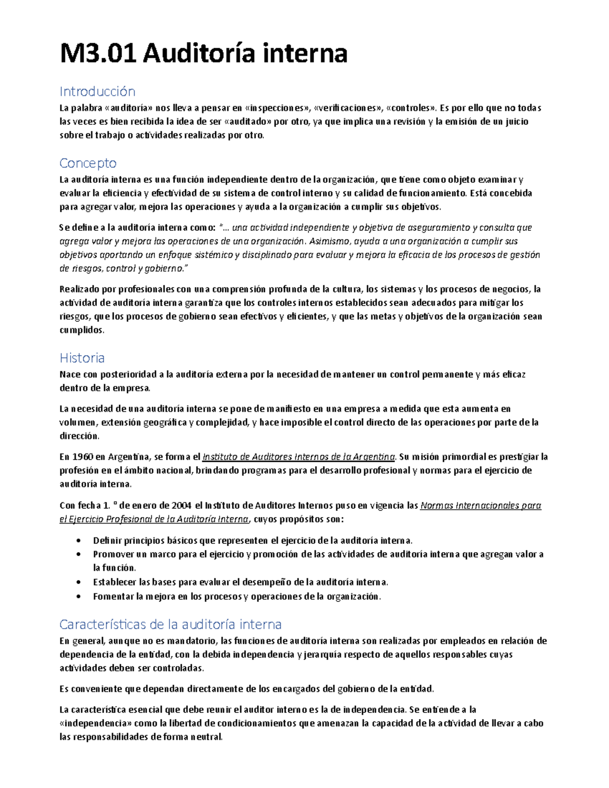 Resumen - Auditoria 2 - M3 - M3 Auditoría interna Introducción La ...