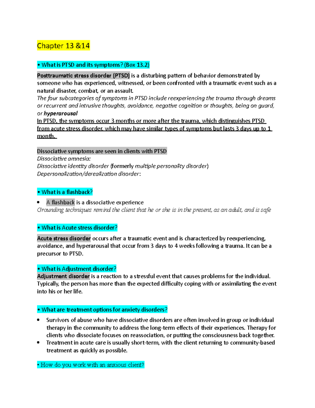 Page4 - Chapter 13 & What is PTSD and its symptoms? (Box 13 ...