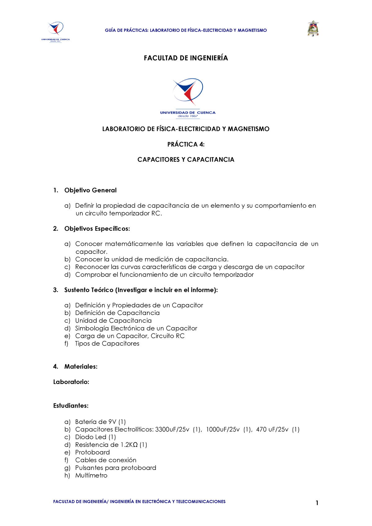 Practica 4- Capacitores Y Capacitancia V2 - FACULTAD DE INGENIERÍA ...