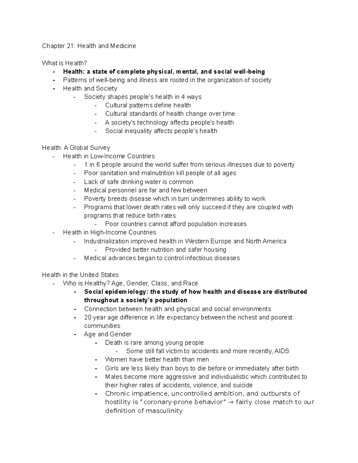 Soc Chapter 21 Notes - Chapter 21: Health And Medicine What Is Health ...