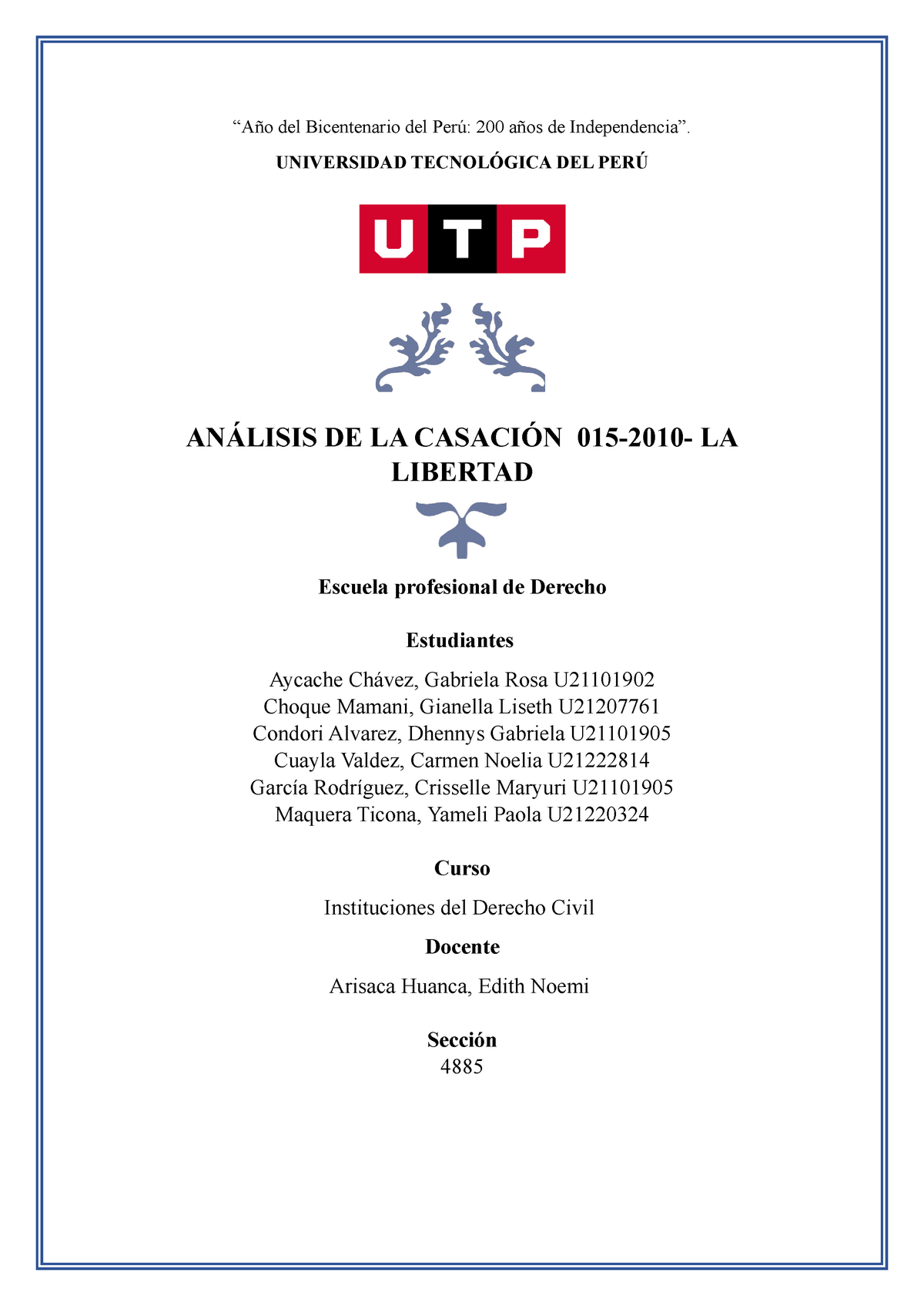 S3 Analisis DE LA Casacion 015-2010 - Instituciones Del Derecho Civil ...