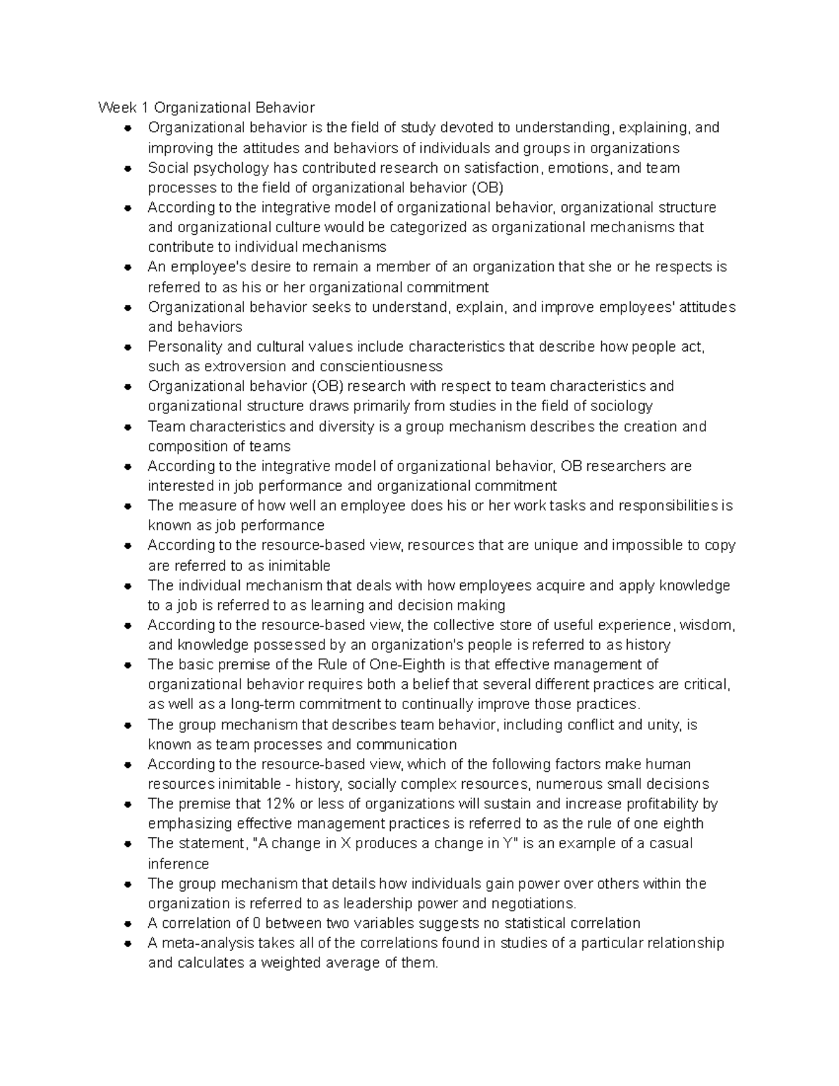 Management notes ch 1 - organizational behavior, culture, and structure ...
