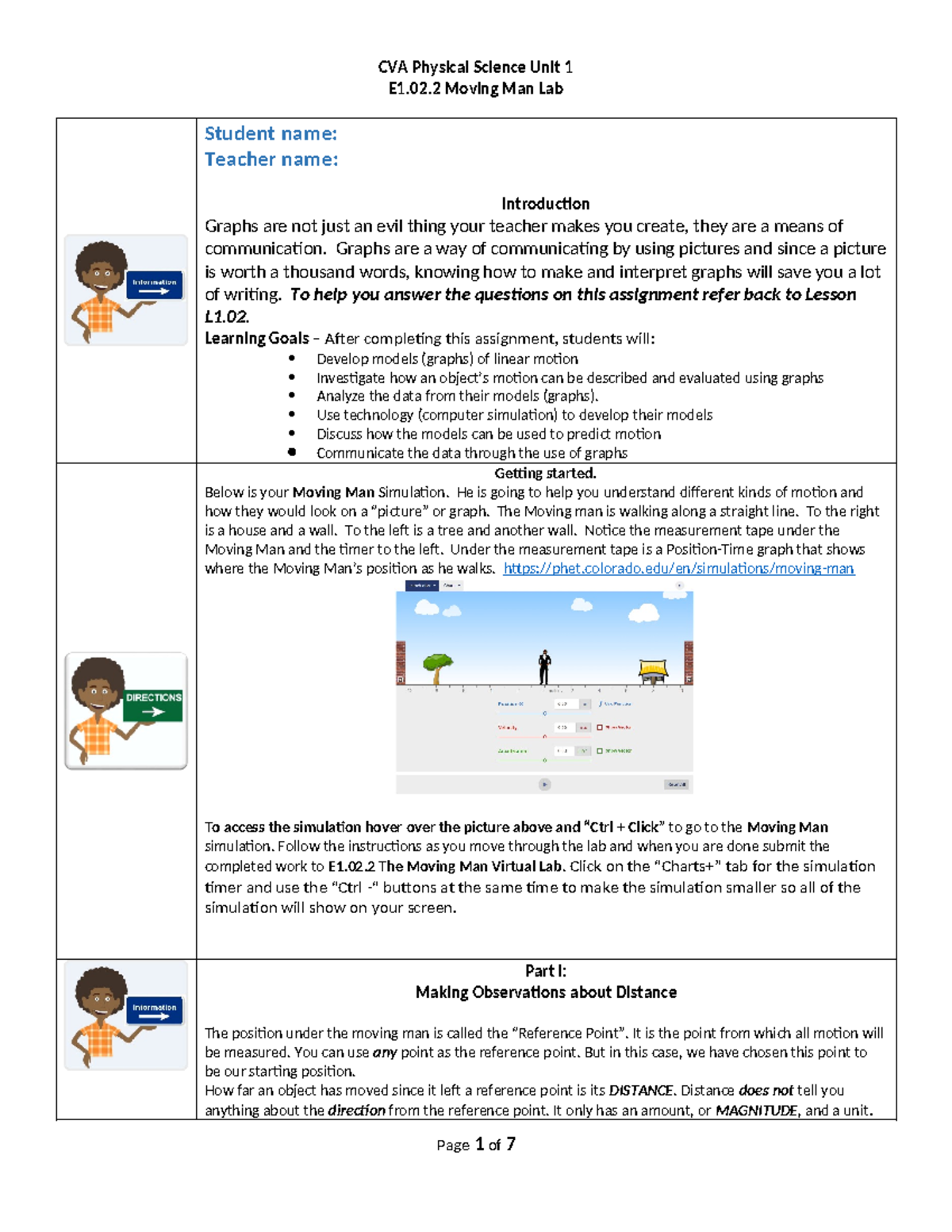 E1.02.2 Moving Man Lab This lab will help you understand motion and
