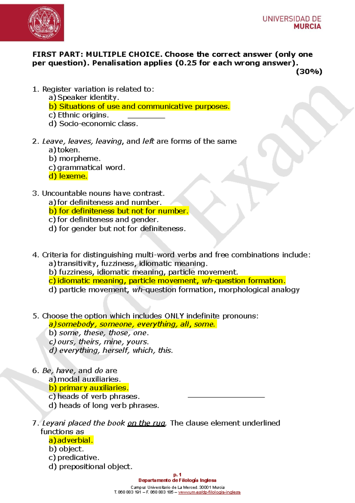 1. Mock Exam - Bsbavga - P. 1 Departamento De Filología Inglesa Campus ...