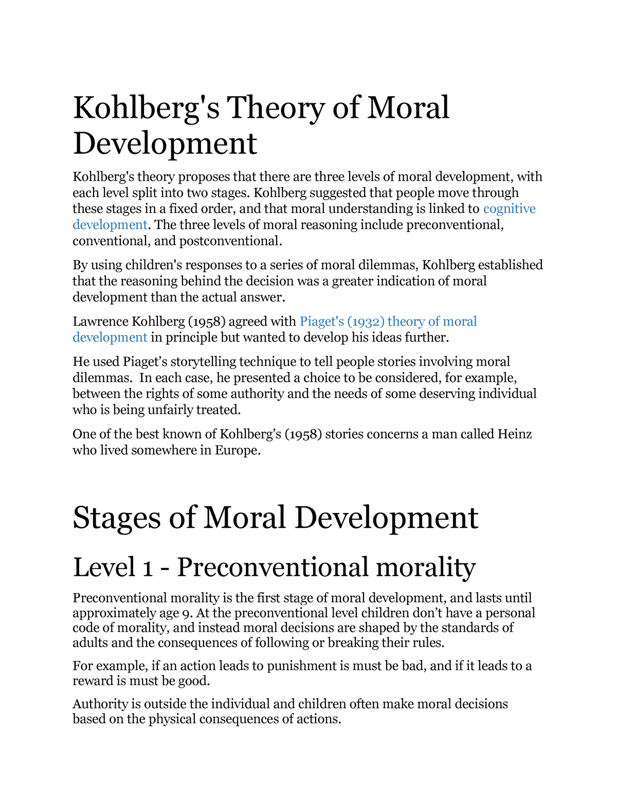 Theory of Colbergs in terms of Kohlberg s Theory of Moral