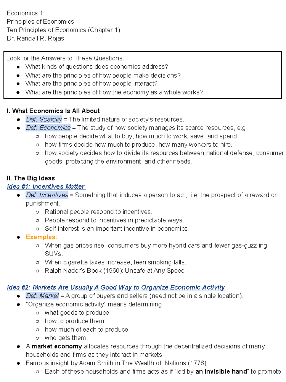 Econ 1 Lecture Ch1 - Lec Notes - Economics 1 Principles Of Economics ...