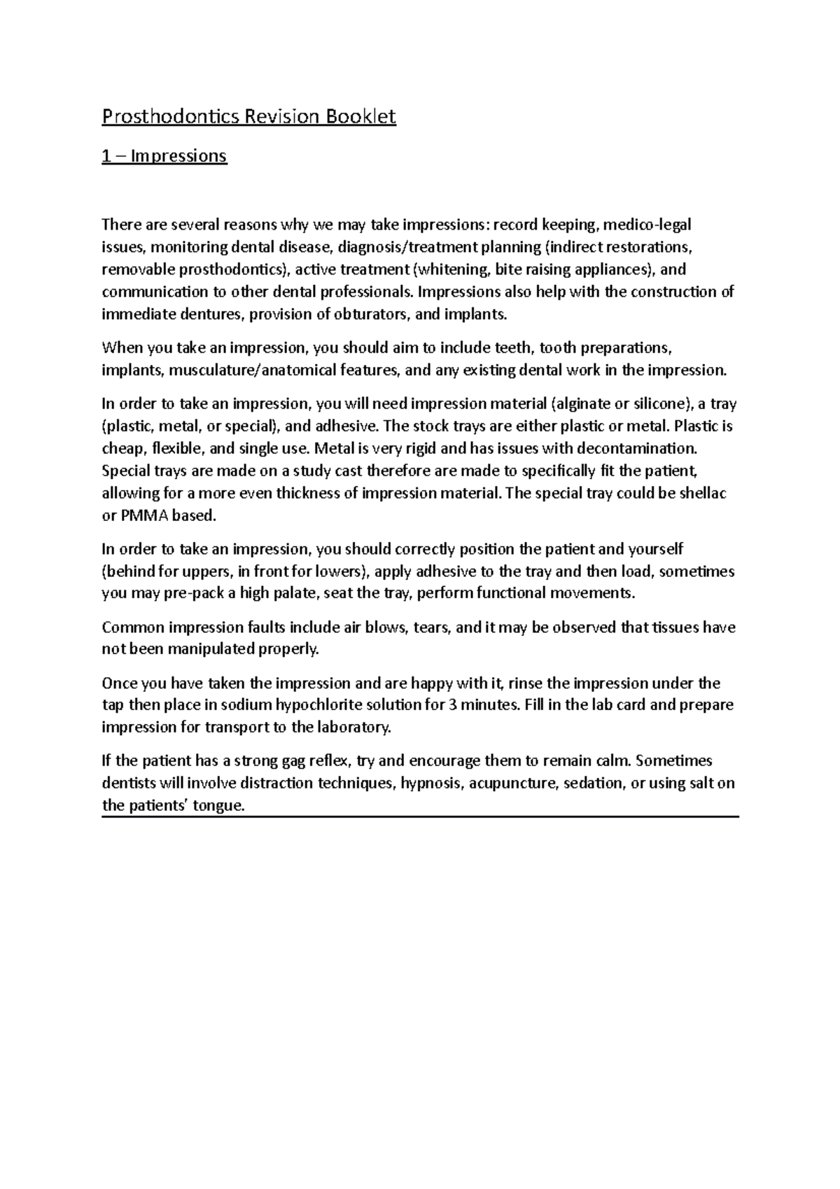 Removable Prosthodontics Review - Prosthodontics Revision Booklet 1 ...