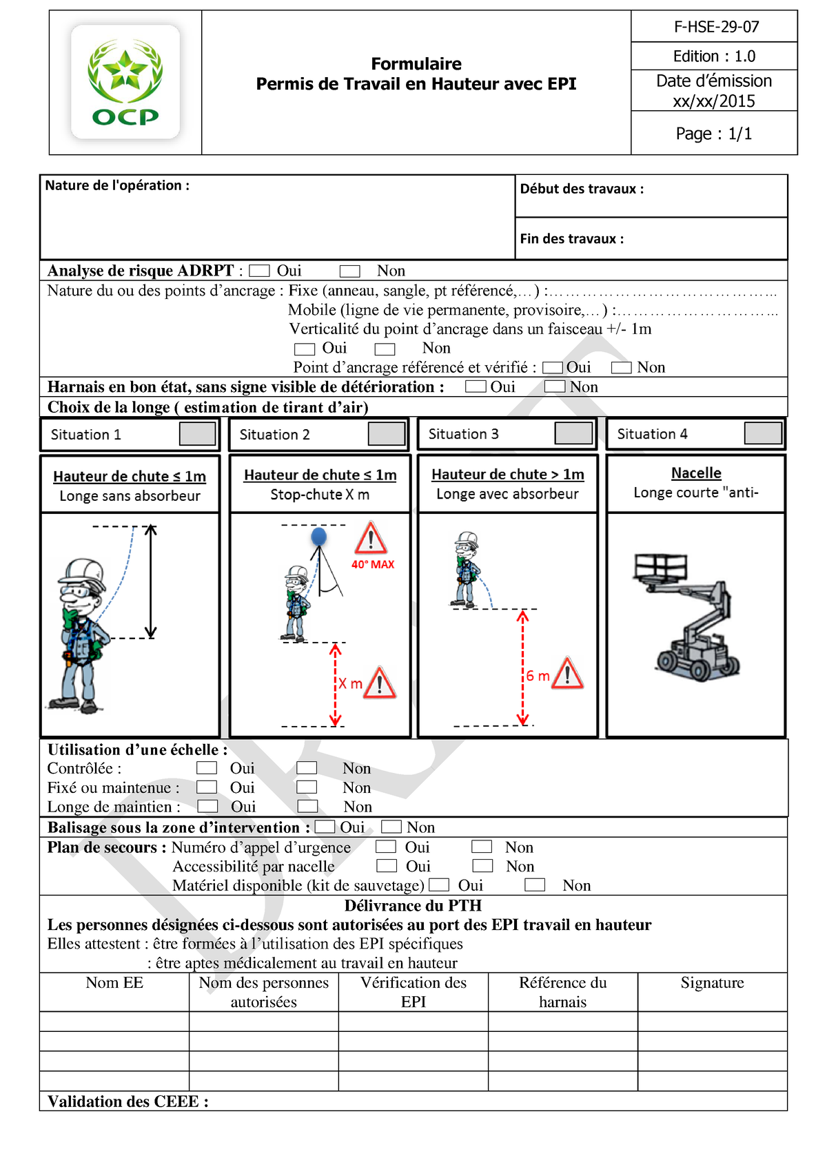 F7 Formulaire De Permis De Travail En Hauteur Avec EPI - Formulaire ...