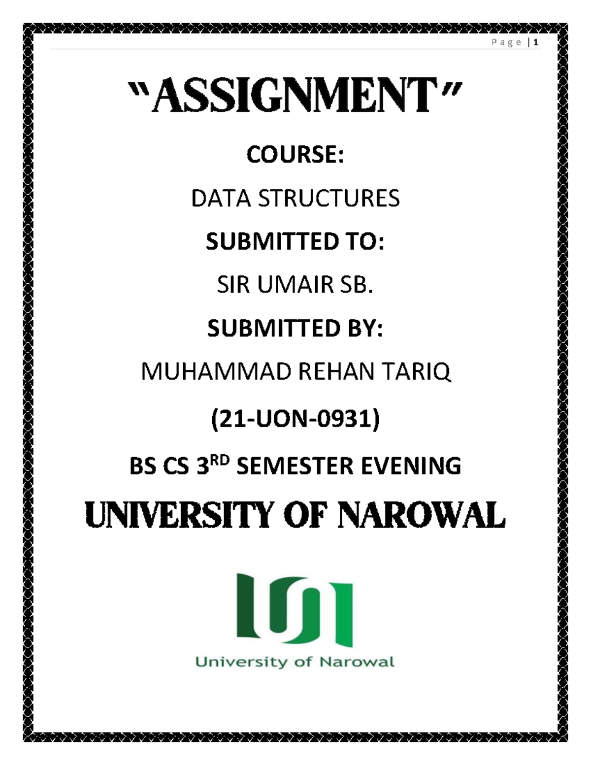Data Structures Assignmen T - COURSE: DATA STRUCTURES SUBMITTED TO: SIR ...