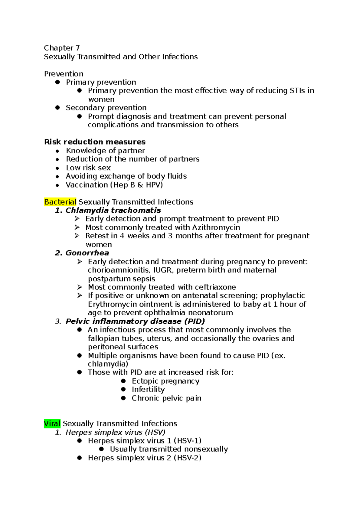 Chapter 7 - STI's - Chapter 7 Sexually Transmitted and Other Infections ...