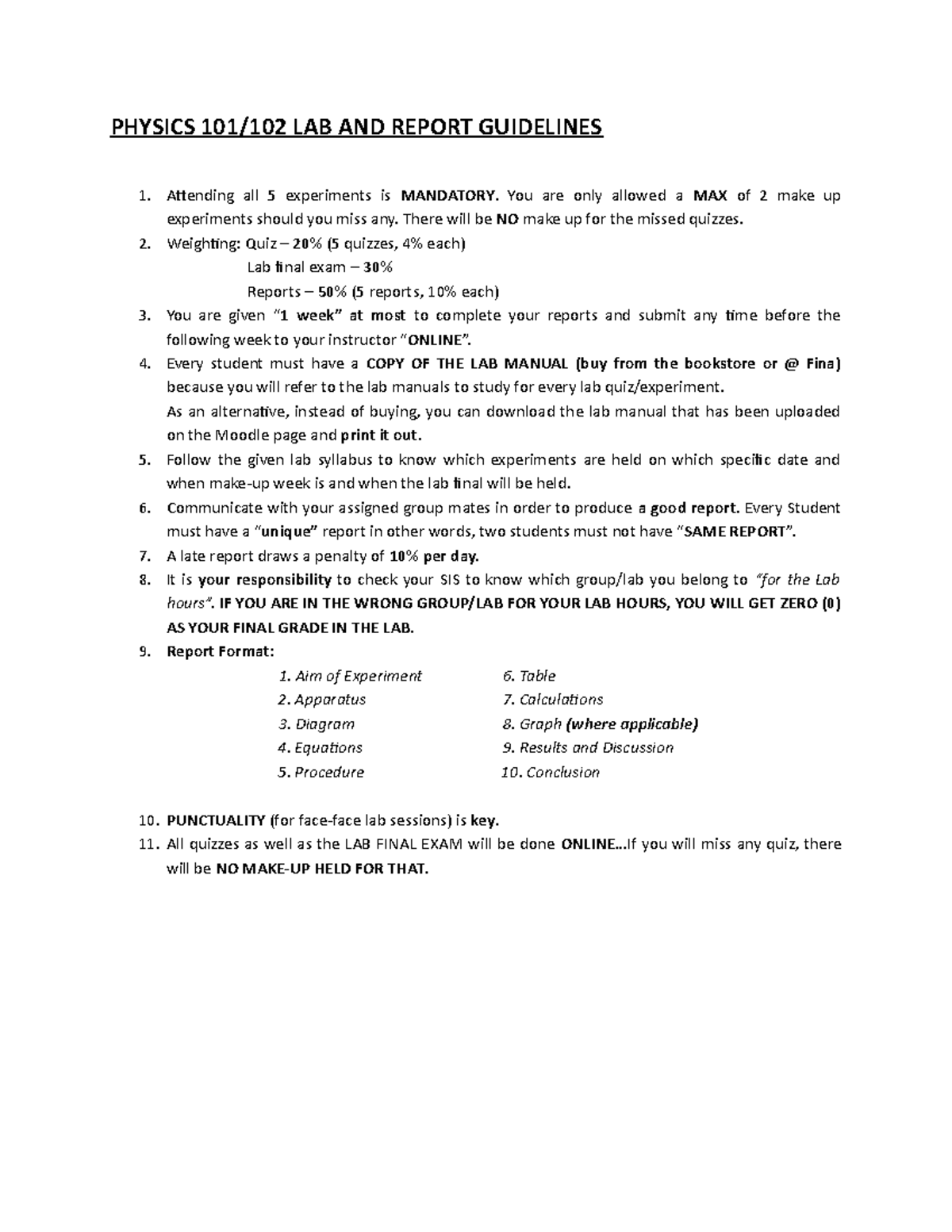 Physics 102 LAB AND Report Guidelines PHYSICS 101/102 LAB AND REPORT
