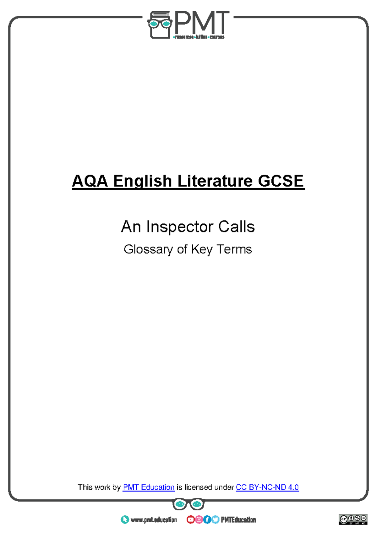 Glossary of Definitions An Inspector Calls AQA English Literature
