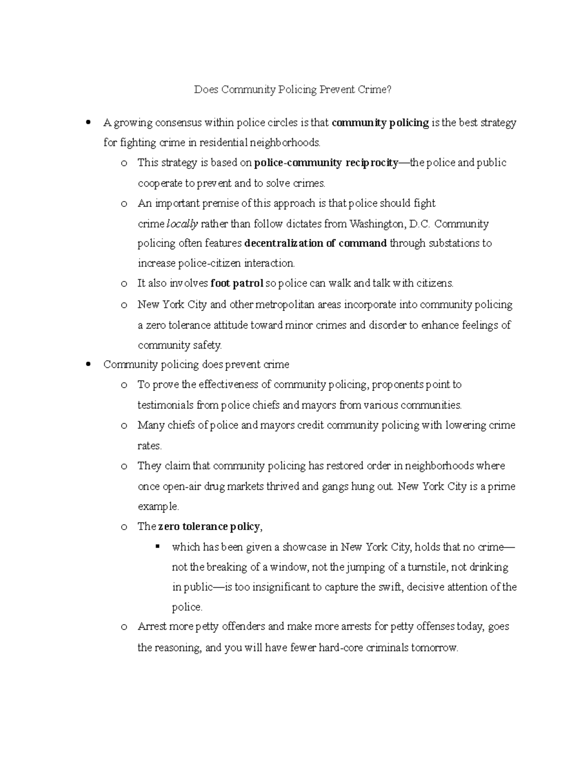 Does Community Policing Prevent Crime - o This strategy is based on ...