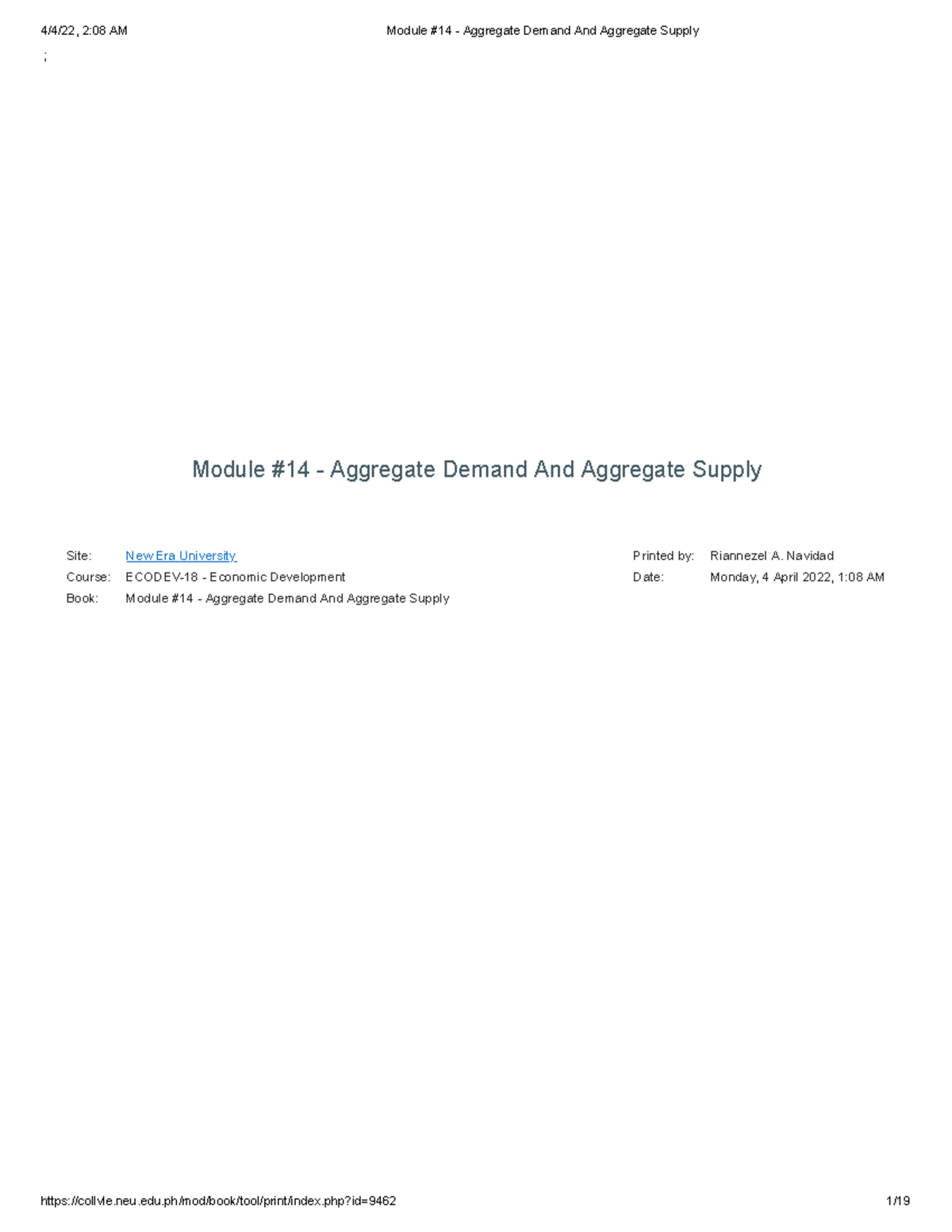 Module #14 - Aggregate Demand And Aggregate Supply - Navidad Date ...