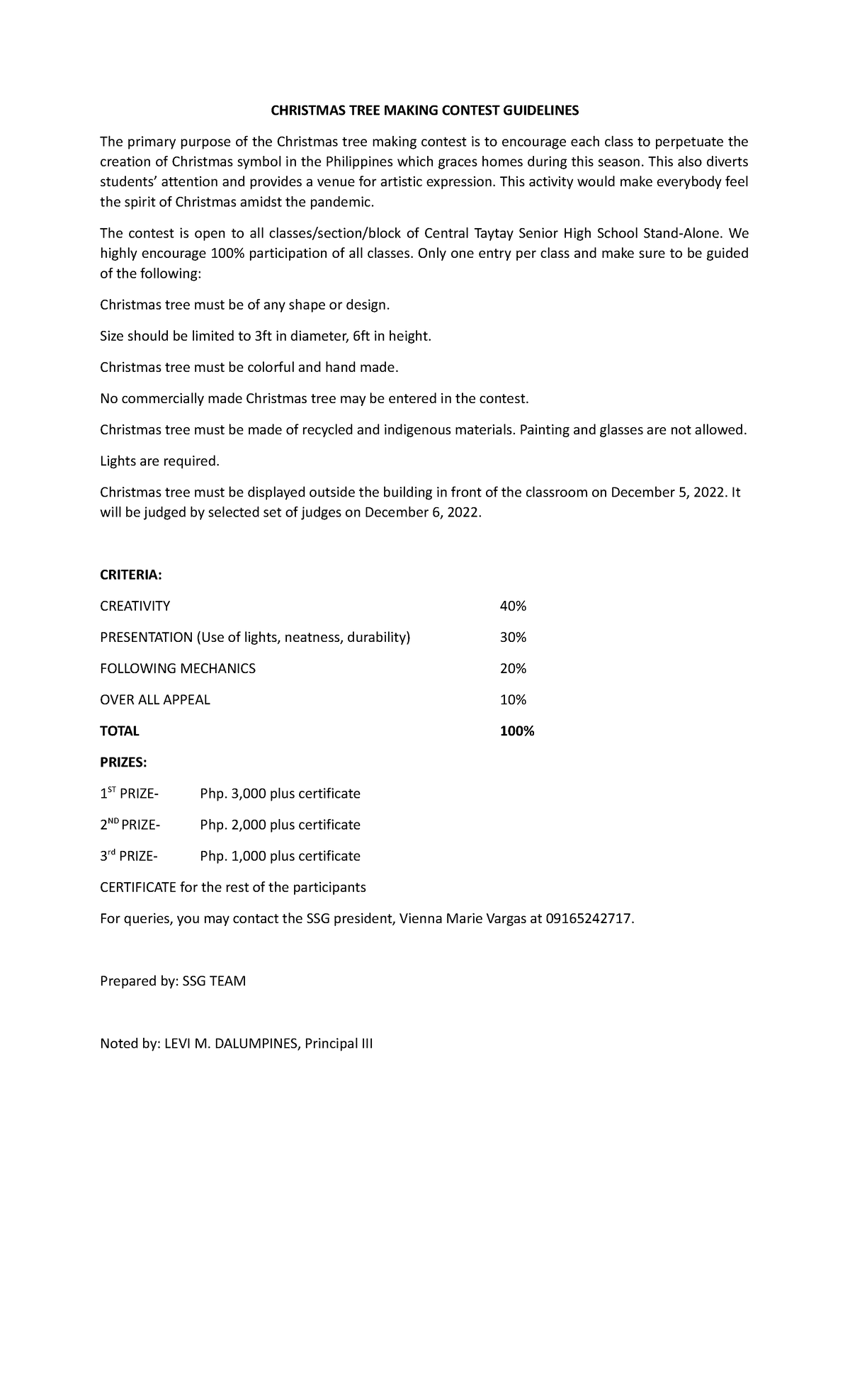 Christmas TREE Making Contest Guidelines CHRISTMAS TREE MAKING