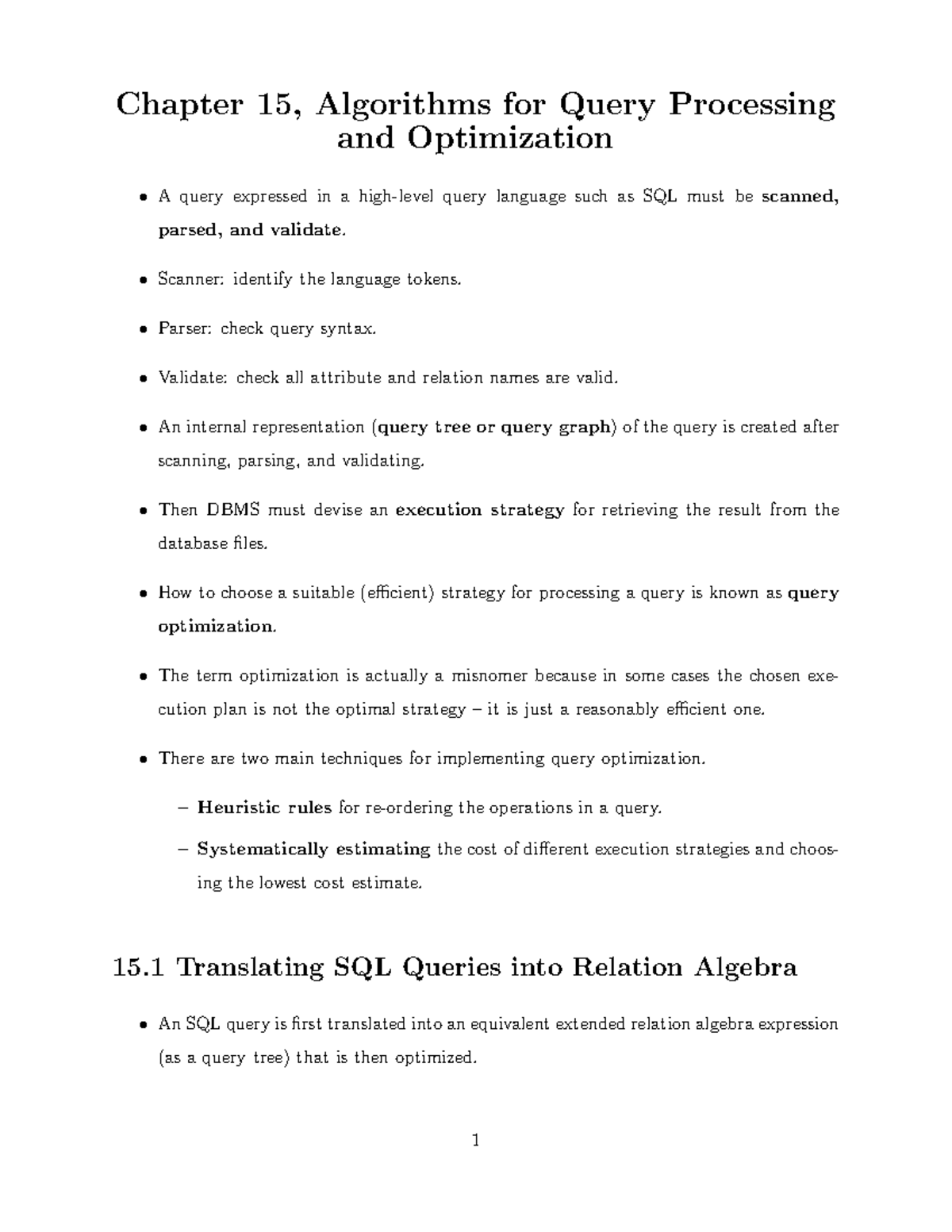 Dt - Advanced dbms - Chapter 15, Algorithms for Query Processing and ...