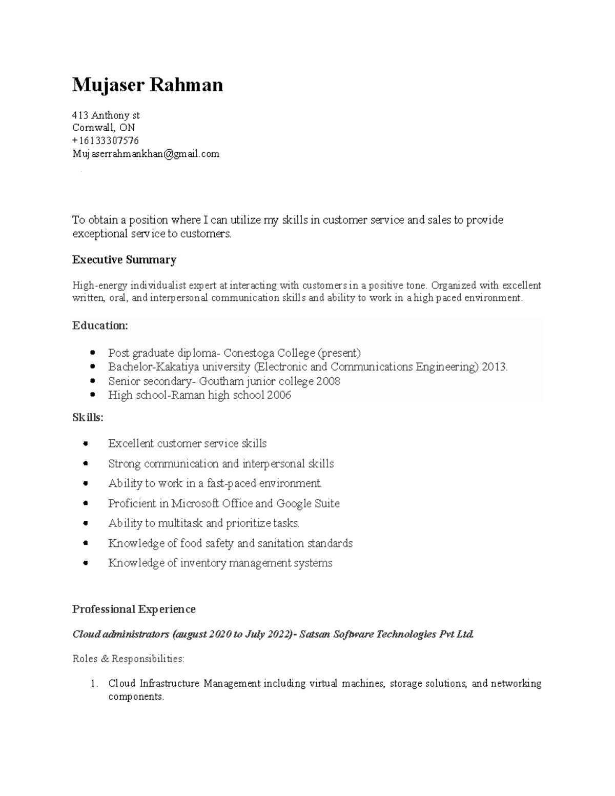 conestoga college resume help