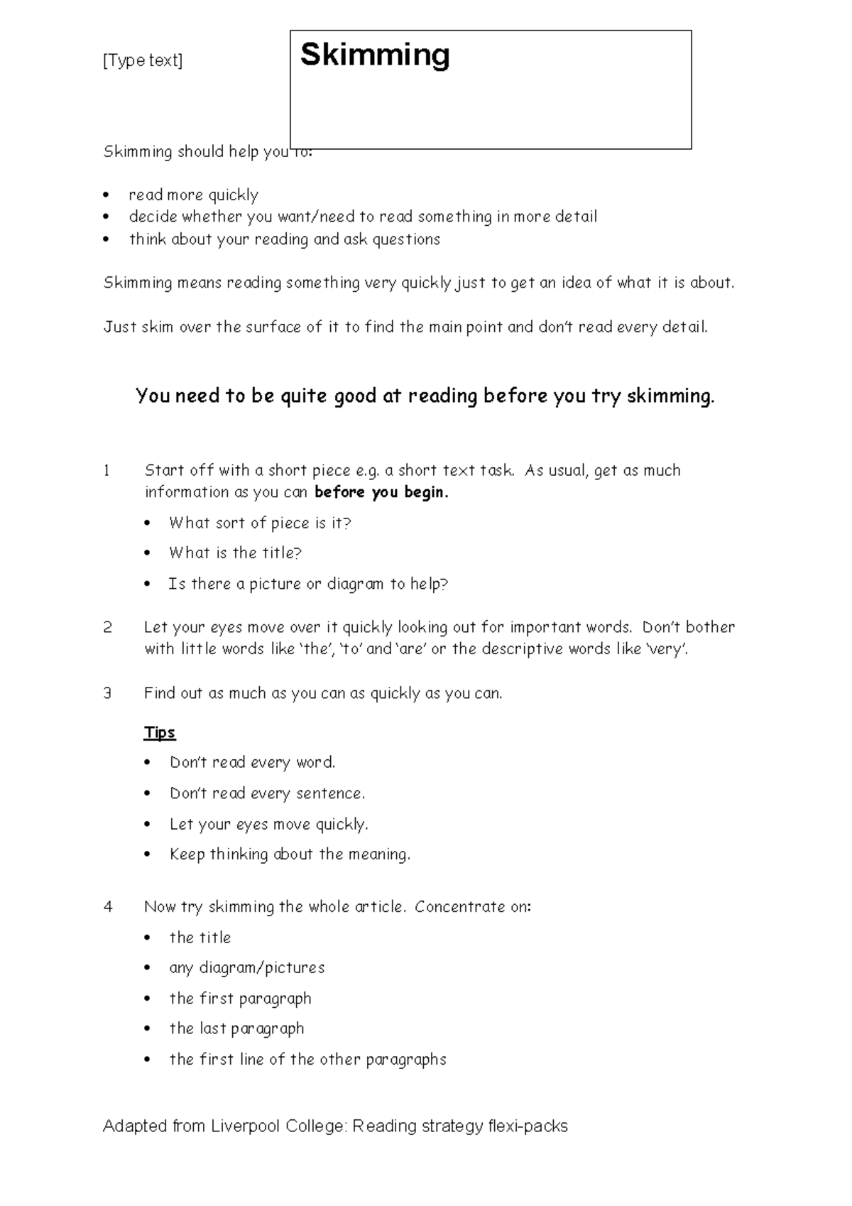 Skimming a newspaper article template [Type text] Skimming should