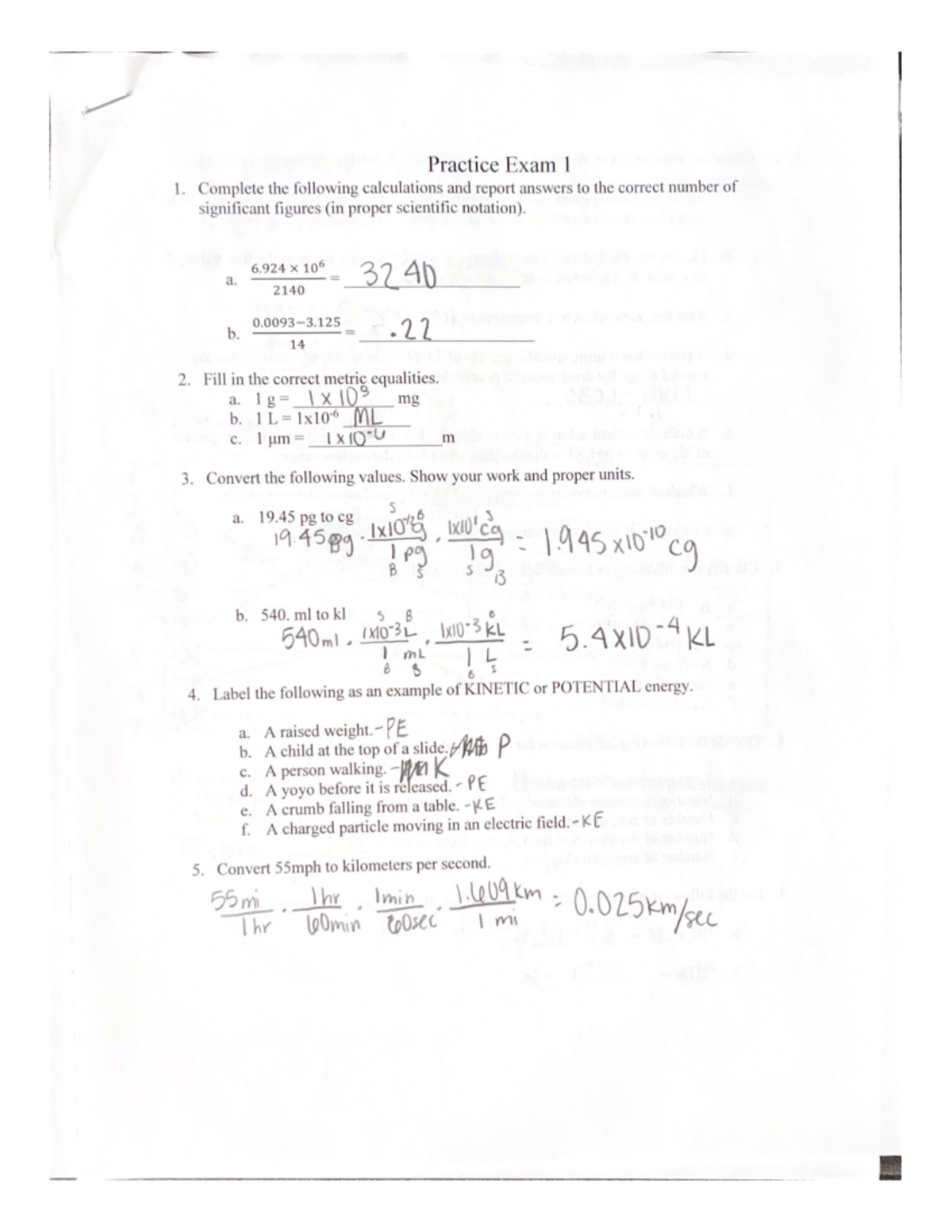 Practice Exam 1 - CHEM 101 - Studocu