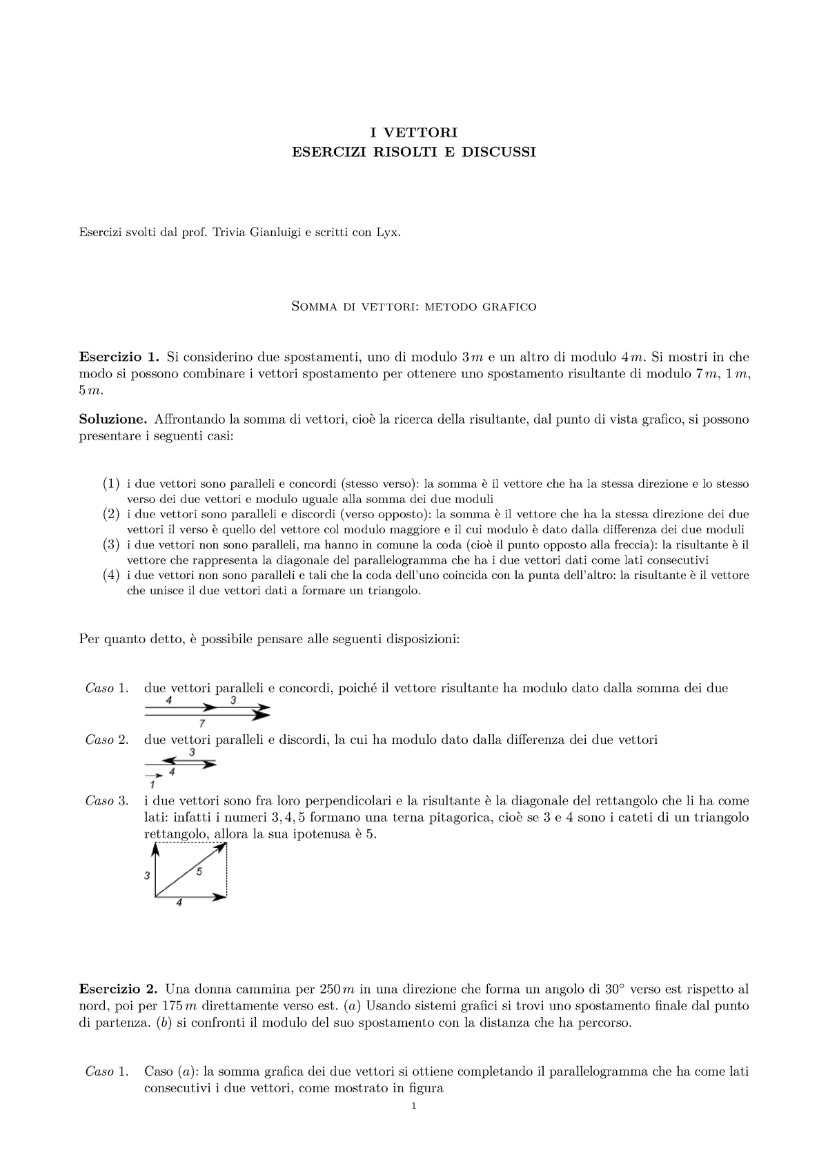 Vettori - Bello - I VETTORI ESERCIZI RISOLTI E DISCUSSI Esercizi Svolti ...