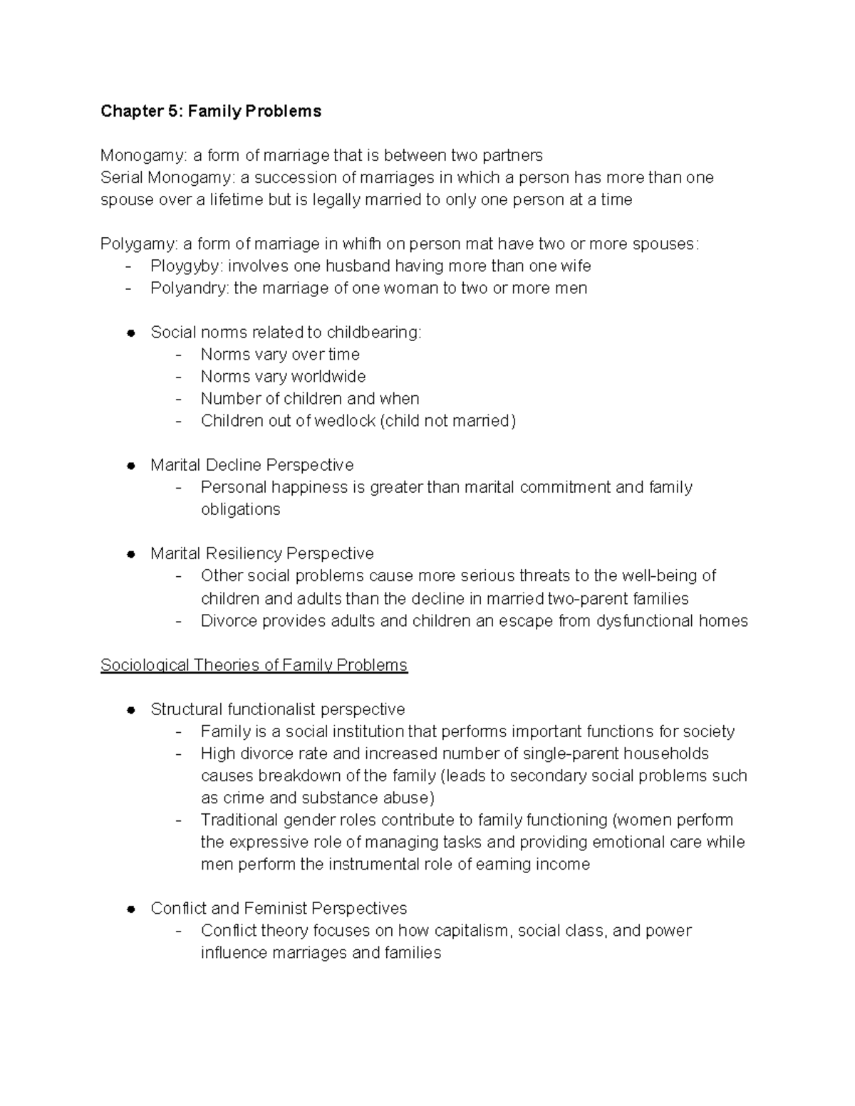 Social Problem notes 2 - Chapter 5: Family Problems Monogamy: a form of ...