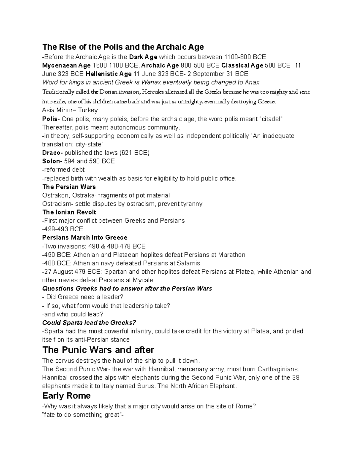 CC 105 notes The Rise of the Polis and the Archaic Age Before the Archaic Age is the Dark