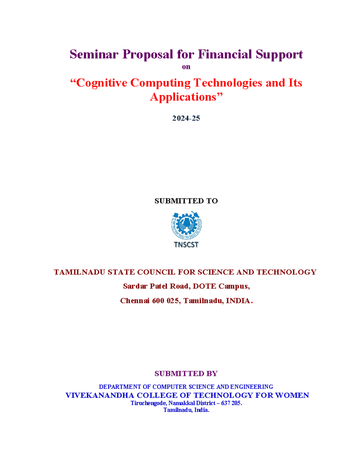 Title page computer science and engineering Seminar Proposal for