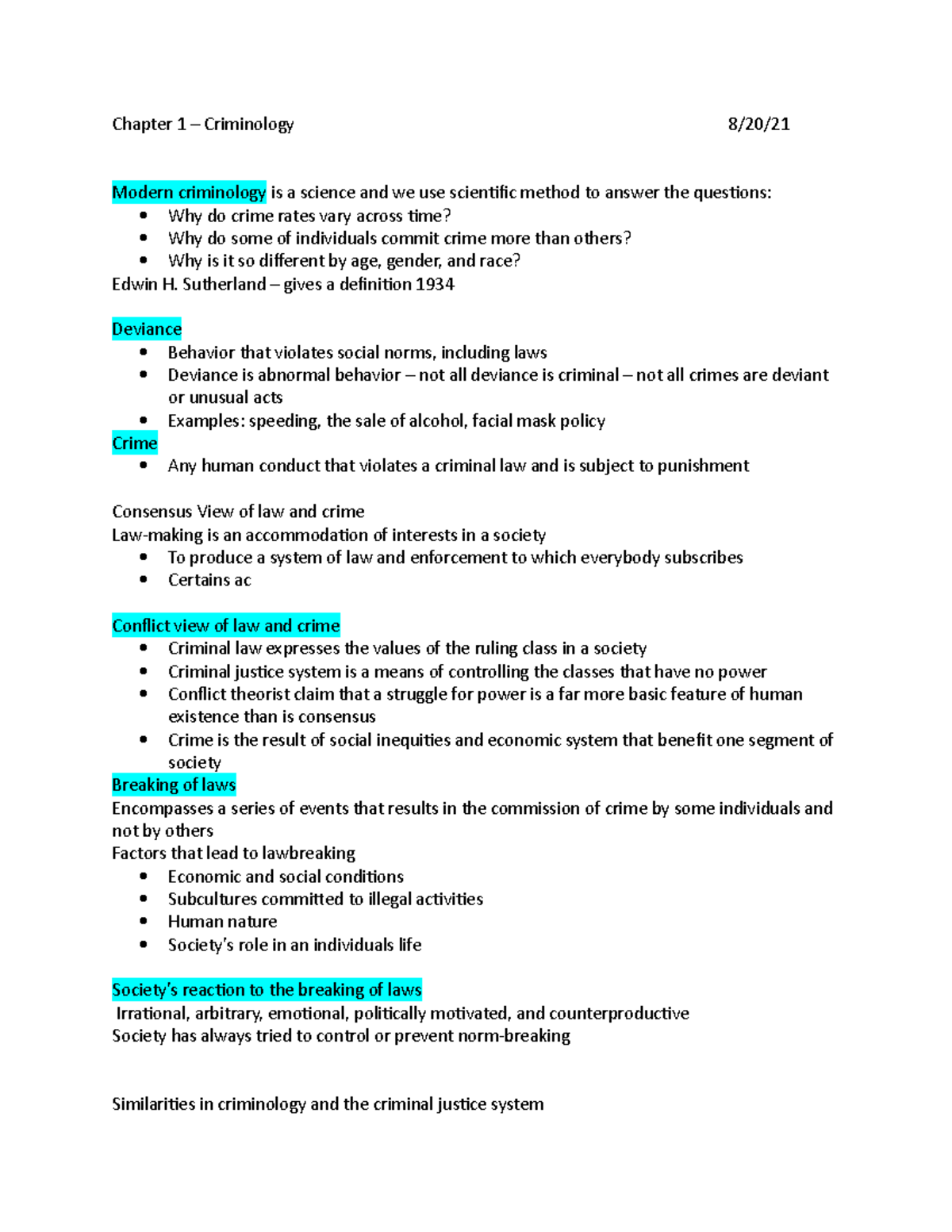 Chapter 1- Criminology - Chapter 1 – Criminology 8/20/ Modern ...