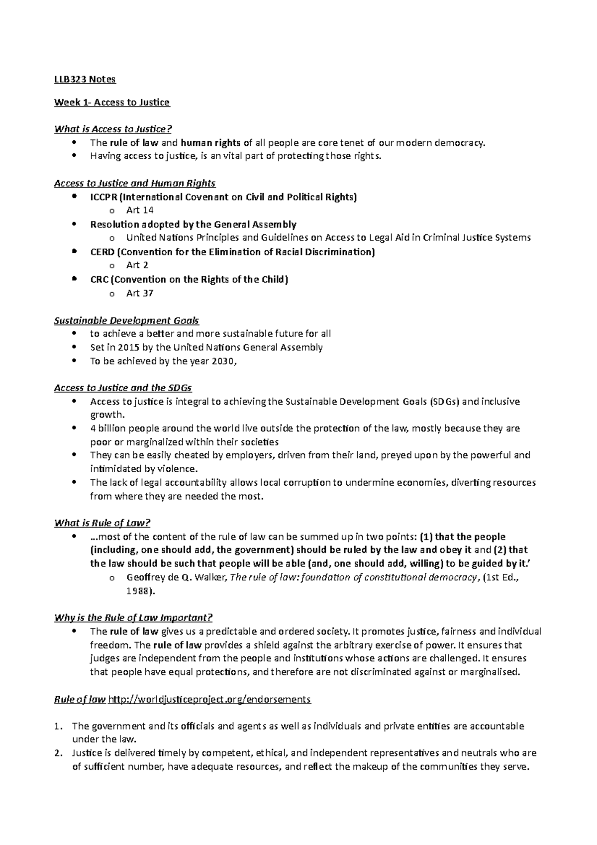 LLB323 Notes - LLB323 Notes Week 1- Access to Justice What is Access to ...