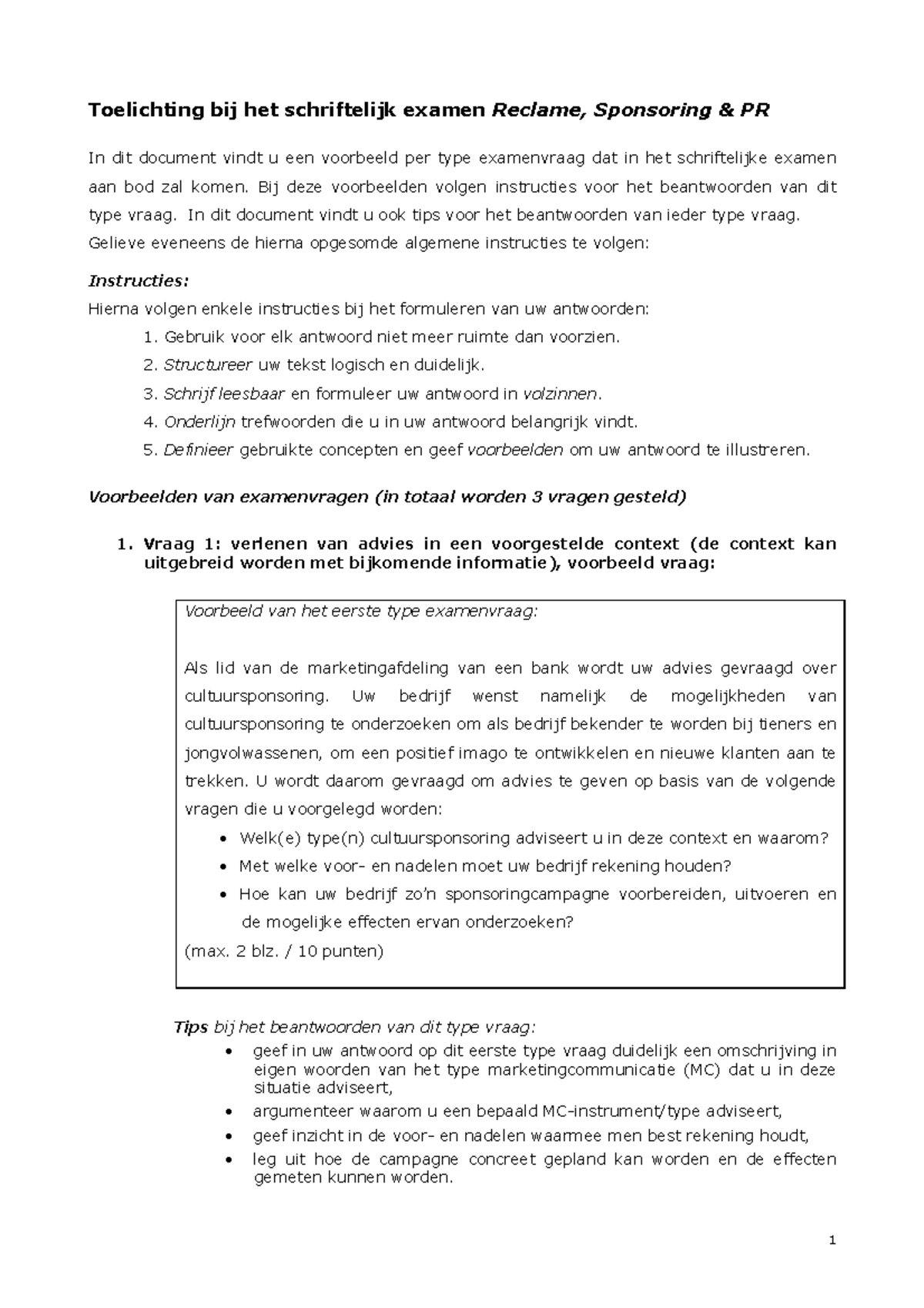 RSPR Toelichting Examen 2022 2023 - 1 Toelichting Bij Het Schriftelijk ...