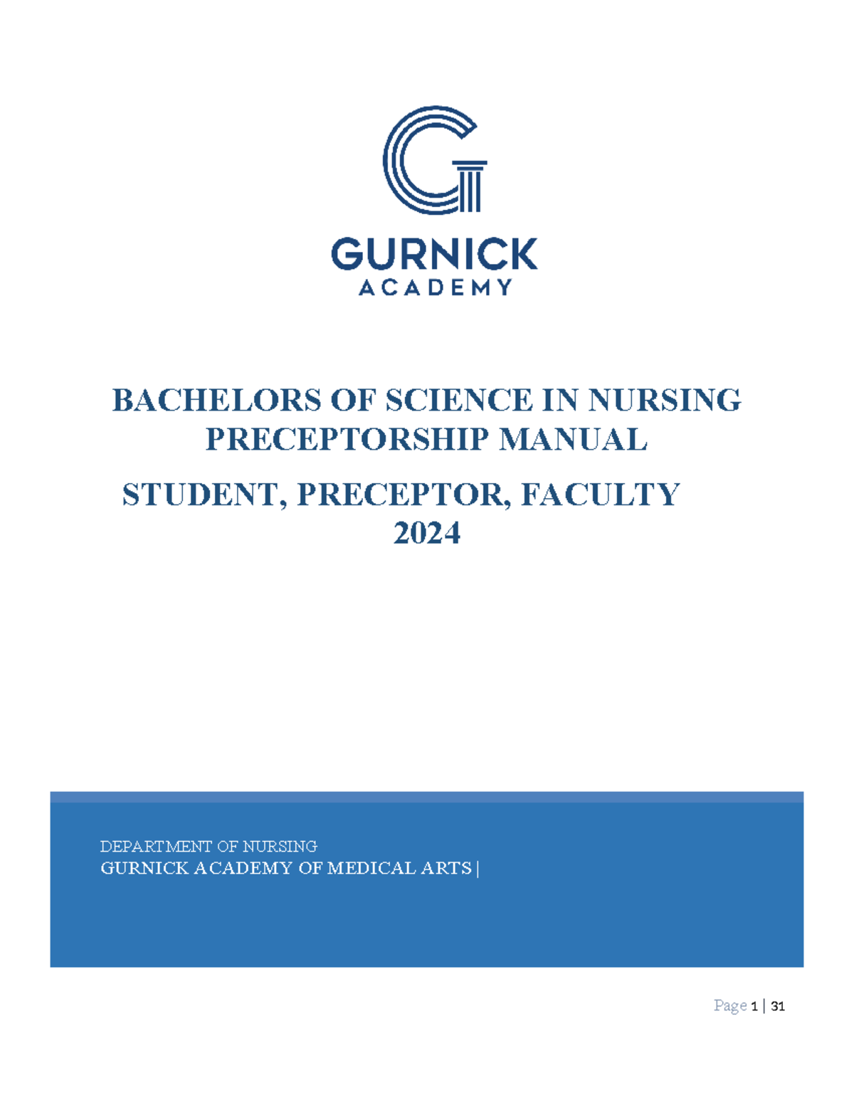 BSN Program Preceptorship Manual 2024 - DEPARTMENT OF NURSING GURNICK ...