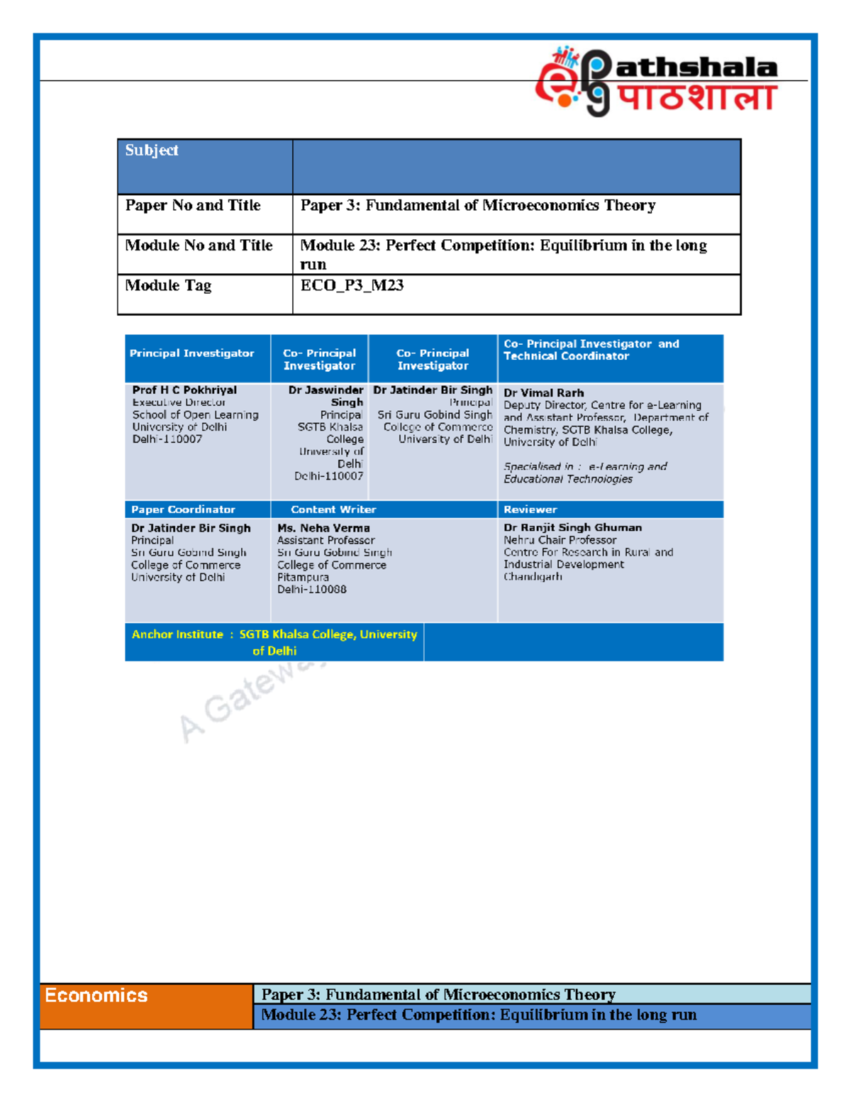 Fundamental of Microeconomics Theory Module No and Title Module 23 ...