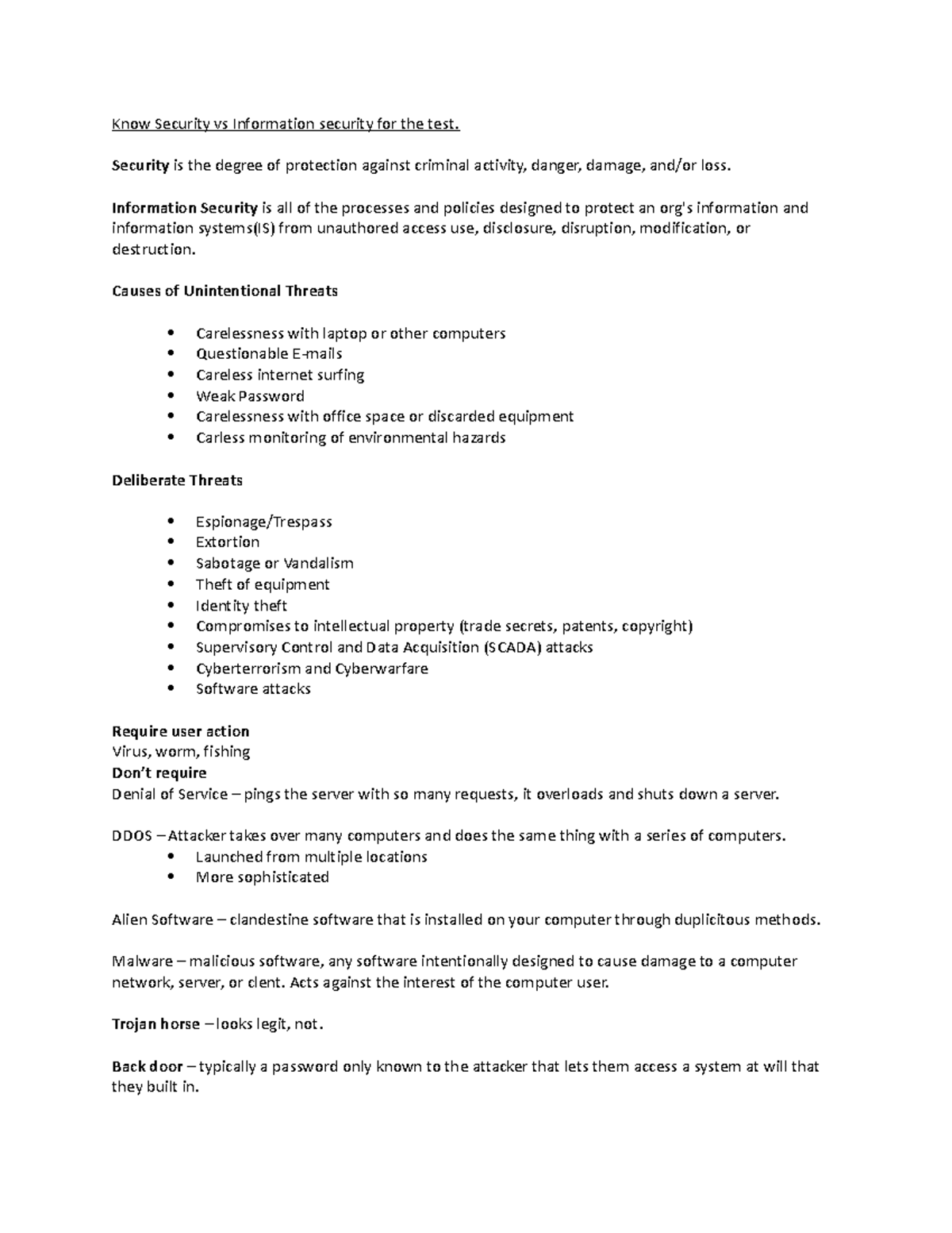 INFO security bte - 2023 BTE Notes for exam 2 - Know Security vs ...