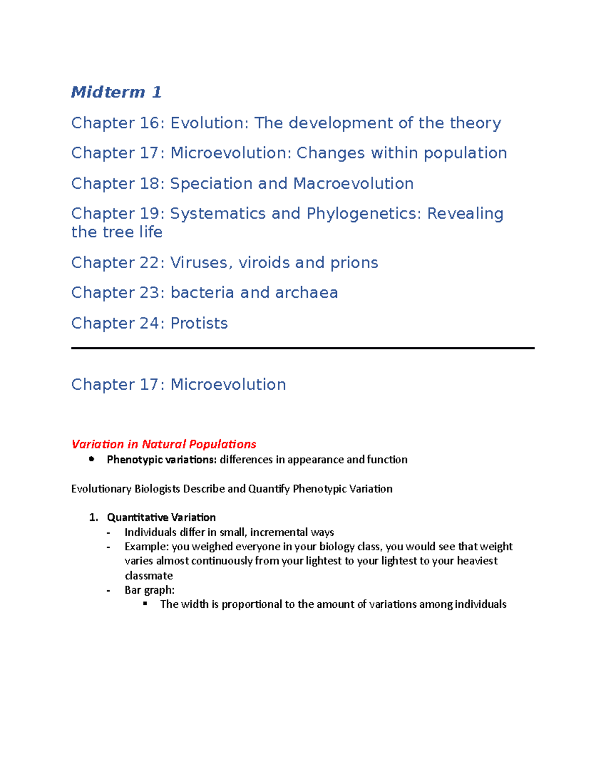 Bio Chapter 17 - Textbook Notes - Midterm 1 Chapter 16: Evolution: The ...