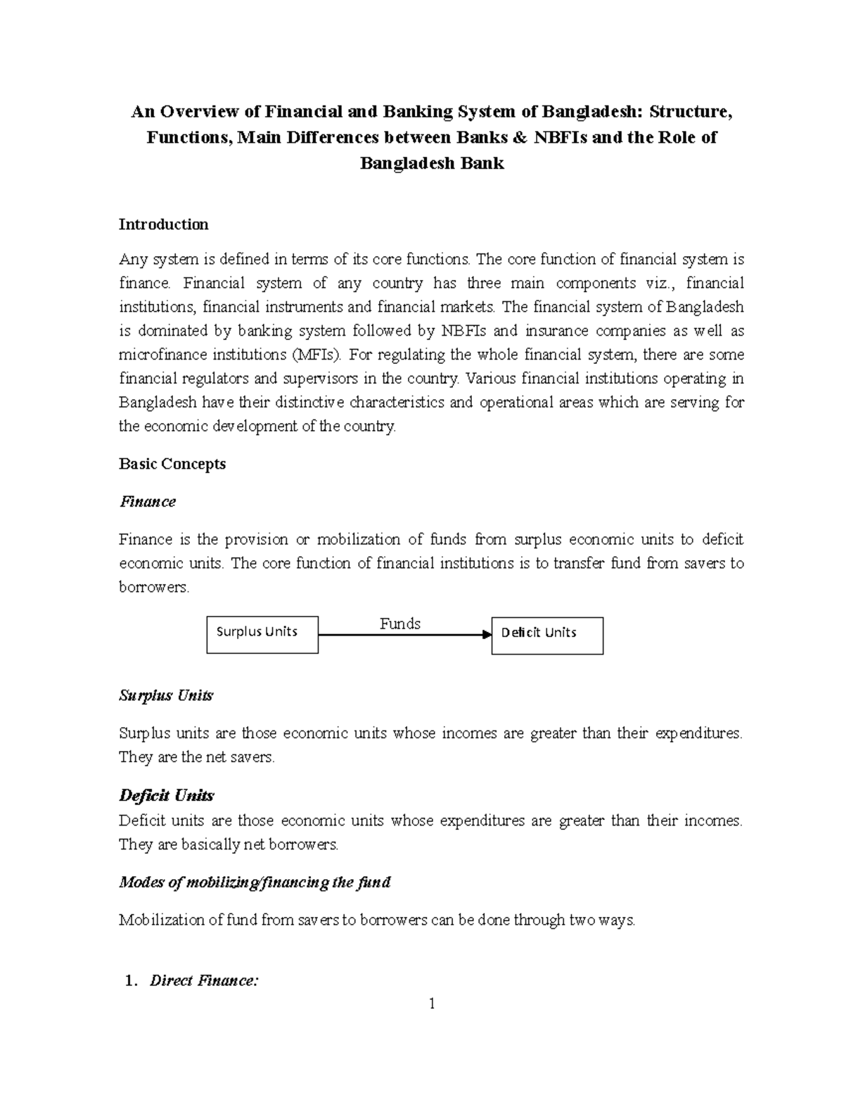 Fin System Of Bd - Lecture Notes 1 - An Overview Of Financial And 