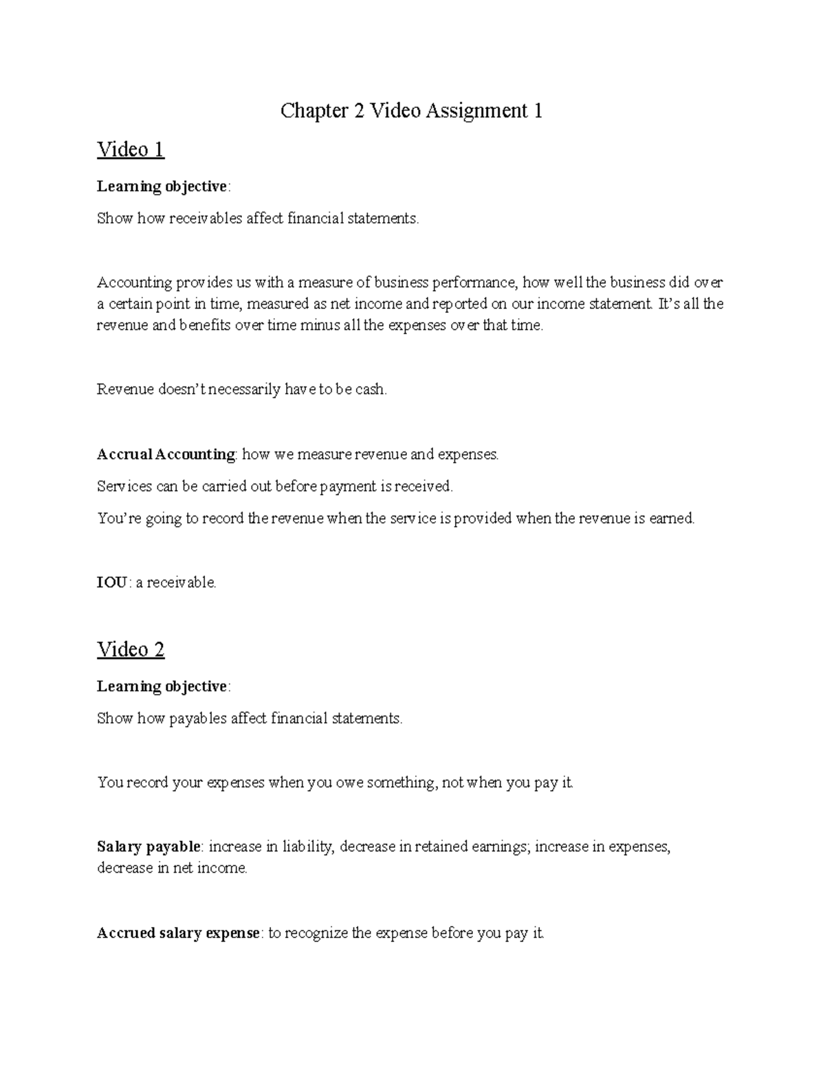 Chapter 2 Video Assignment 1 Chapter 2 Video Assignment 1 Video 1