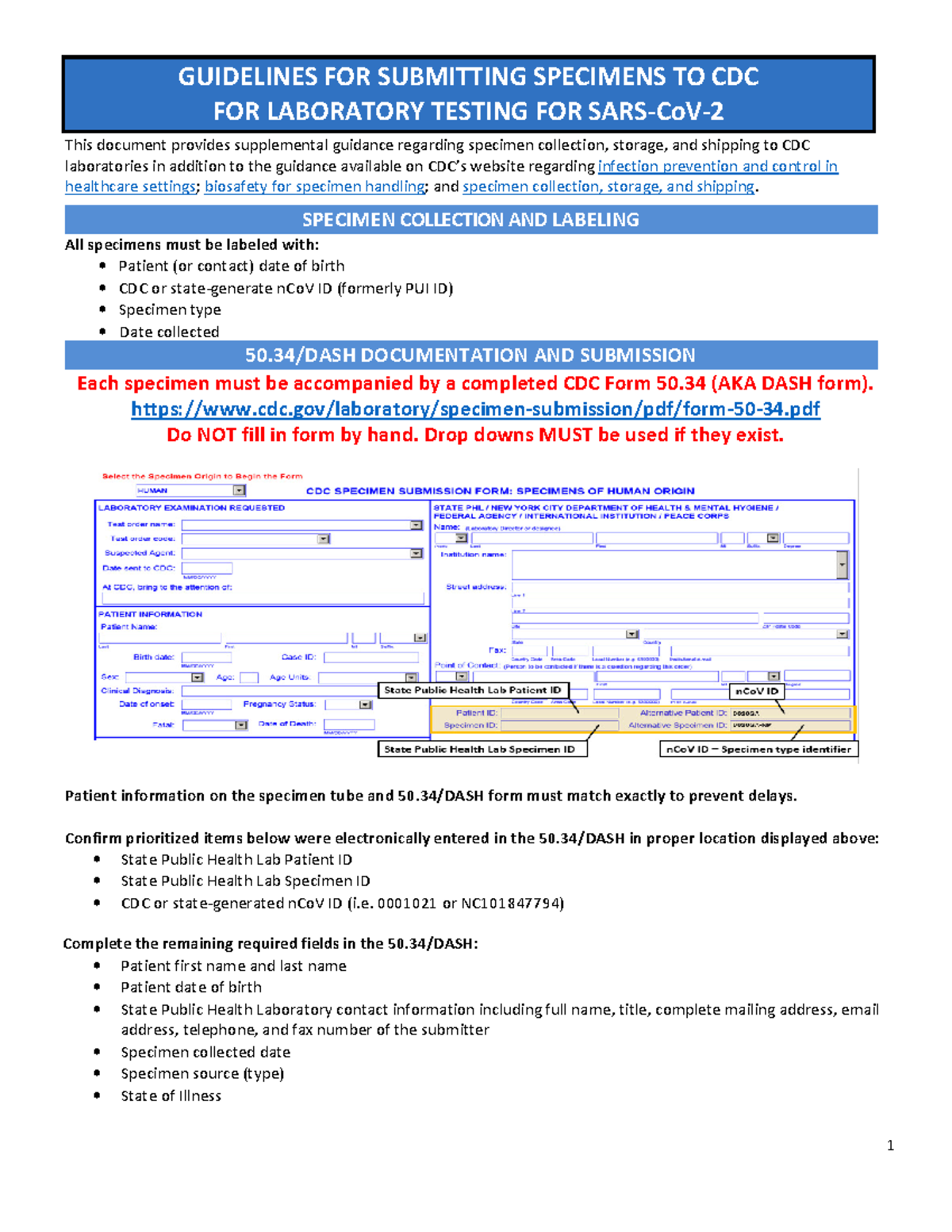 Covid 19 Specimen Submission Guidance - 1 This document provides ...