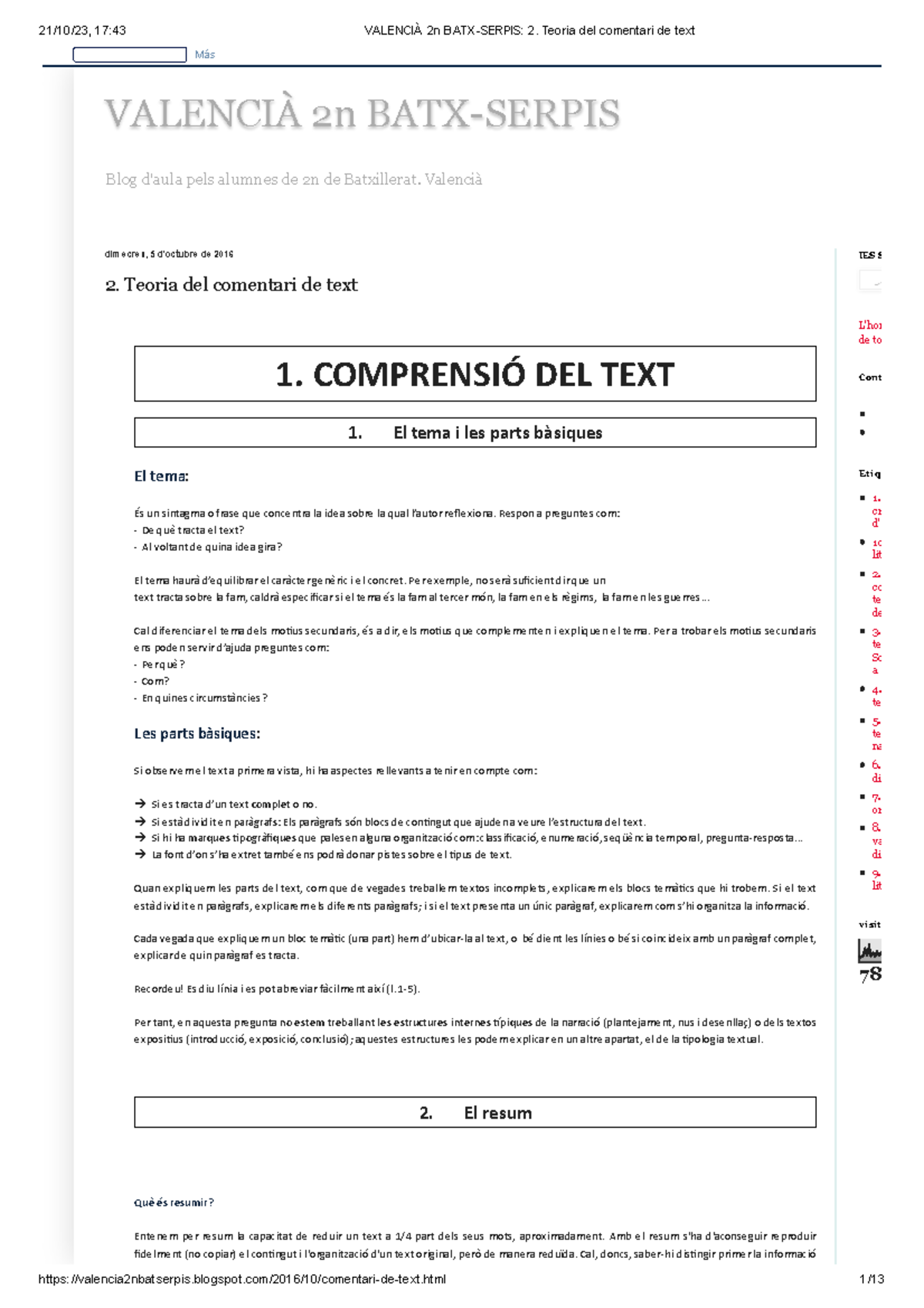 Valencià 2n BATX- Serpis 2. Teoria Del Comentari De Text - Blog D'aula ...