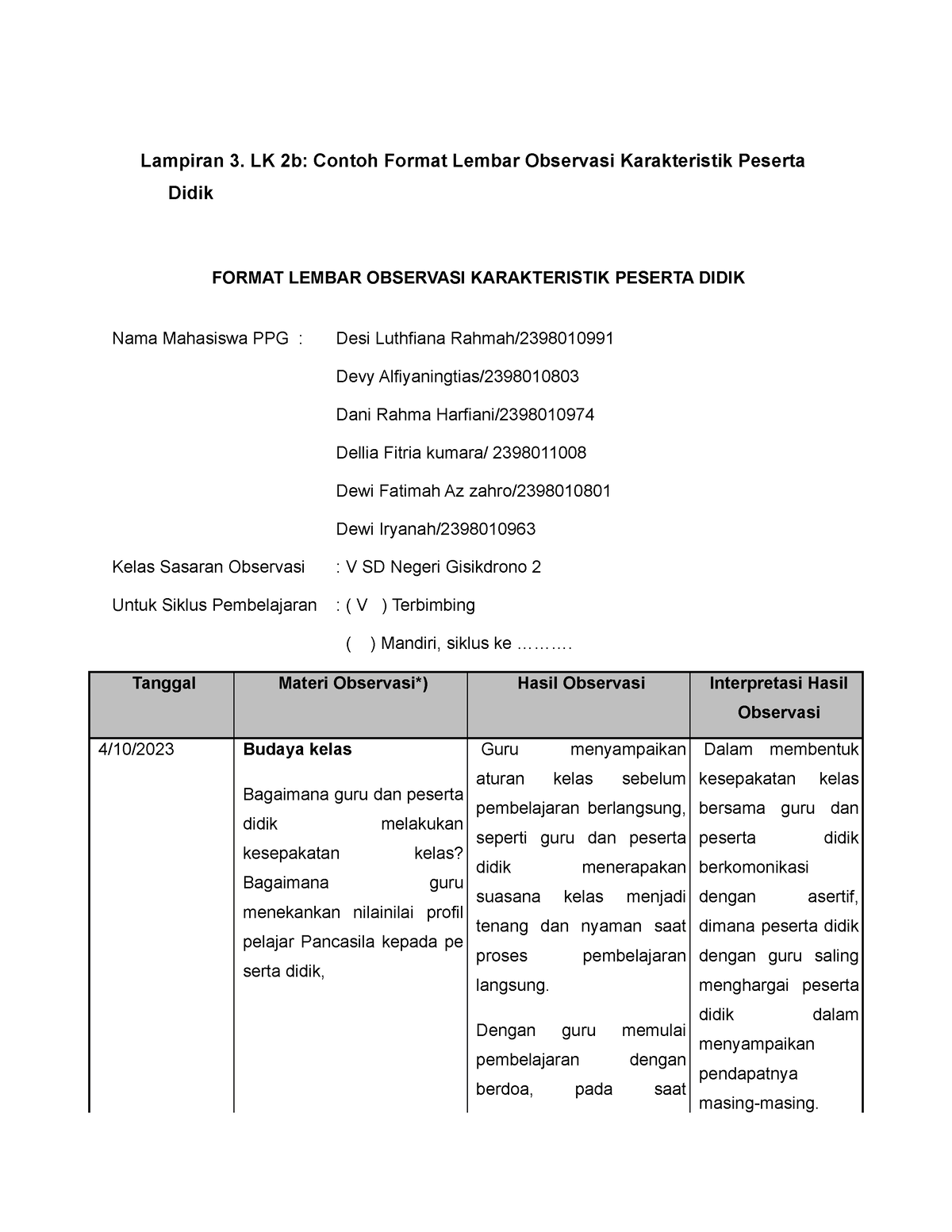 Lampiran Observasi Peserta Didik SD N Gisikdrono 2 - Lampiran 3. LK 2b ...