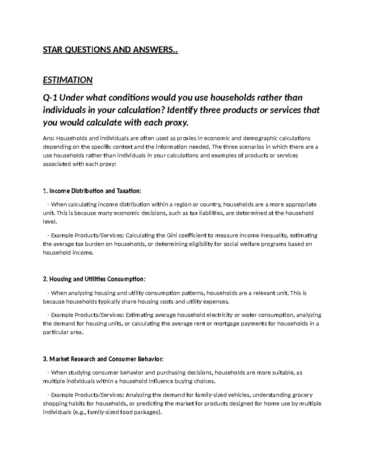 STAR Questions AND Answers STAR QUESTIONS AND ANSWERS.. ESTIMATION Q