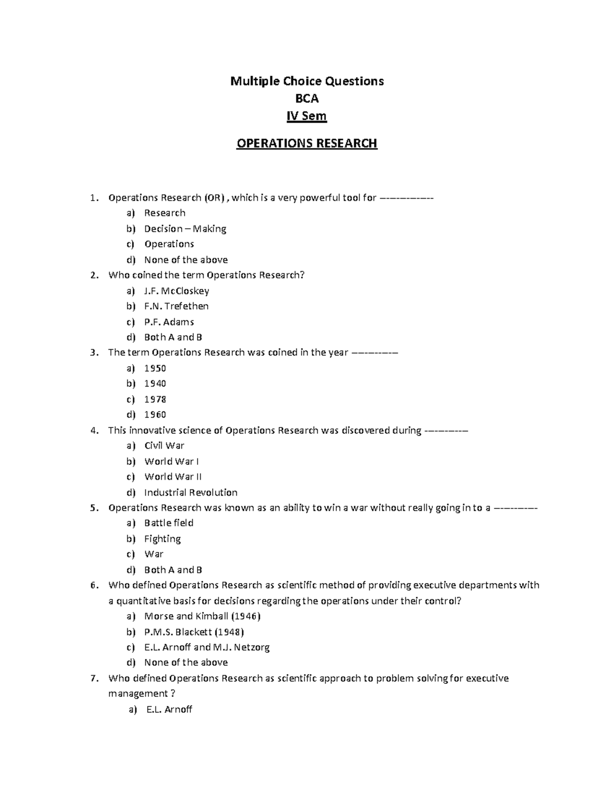 assignment problem in operations research mcq