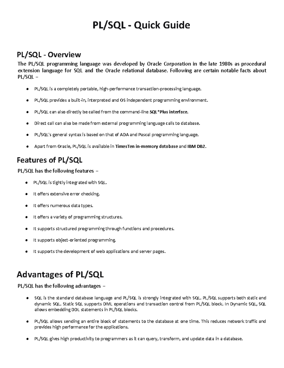 PL SQL Quick Guide - Notes related to Database Systems. - PL/SQL ...