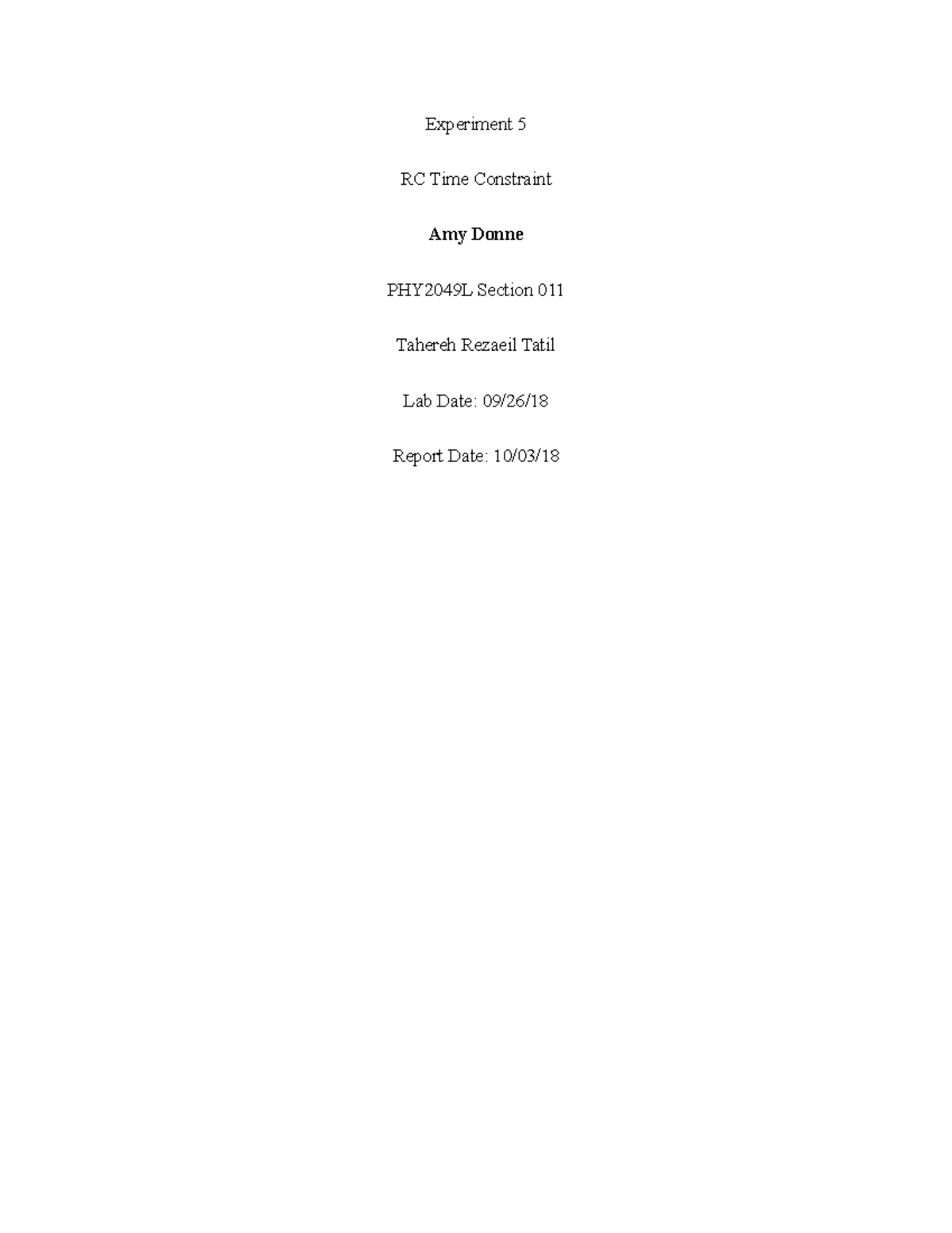 Lab 5: RC Time Constraint - Experiment 5 RC Time Constraint Amy Donne ...