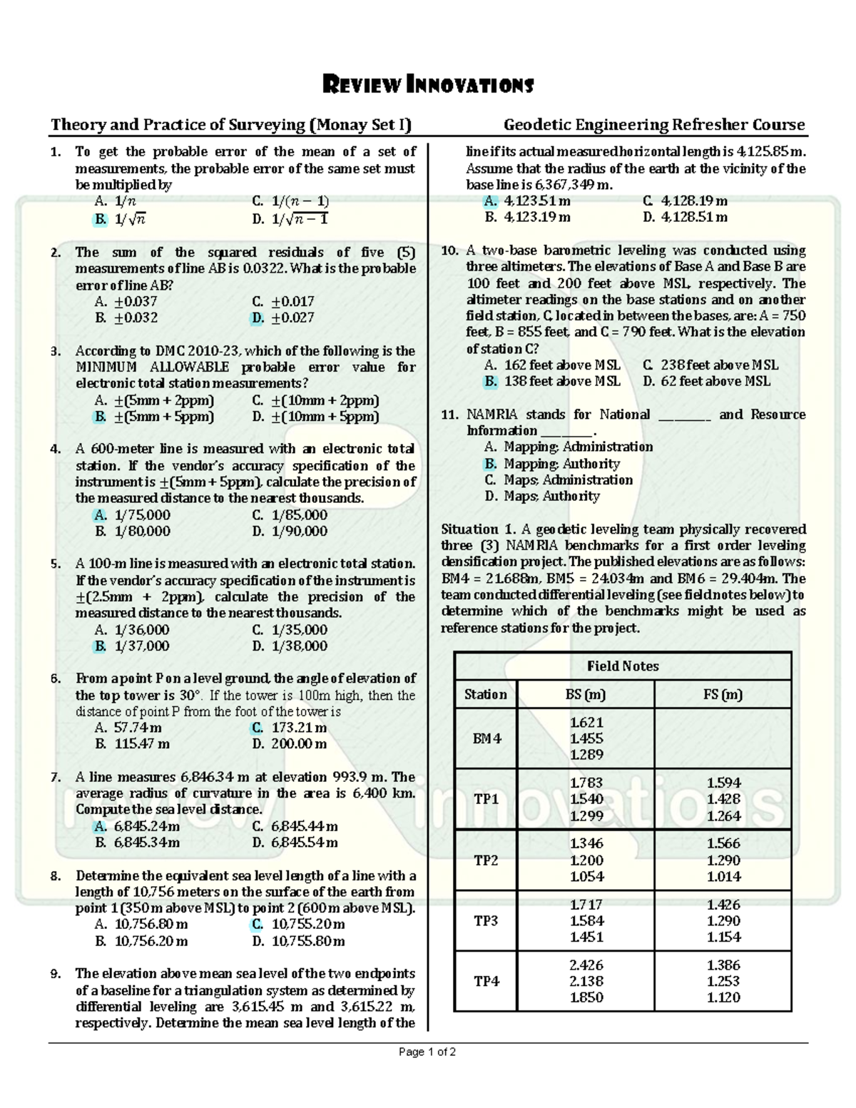 Surveying Pre-test 1 - Elementary Surveying - USeP - Studocu