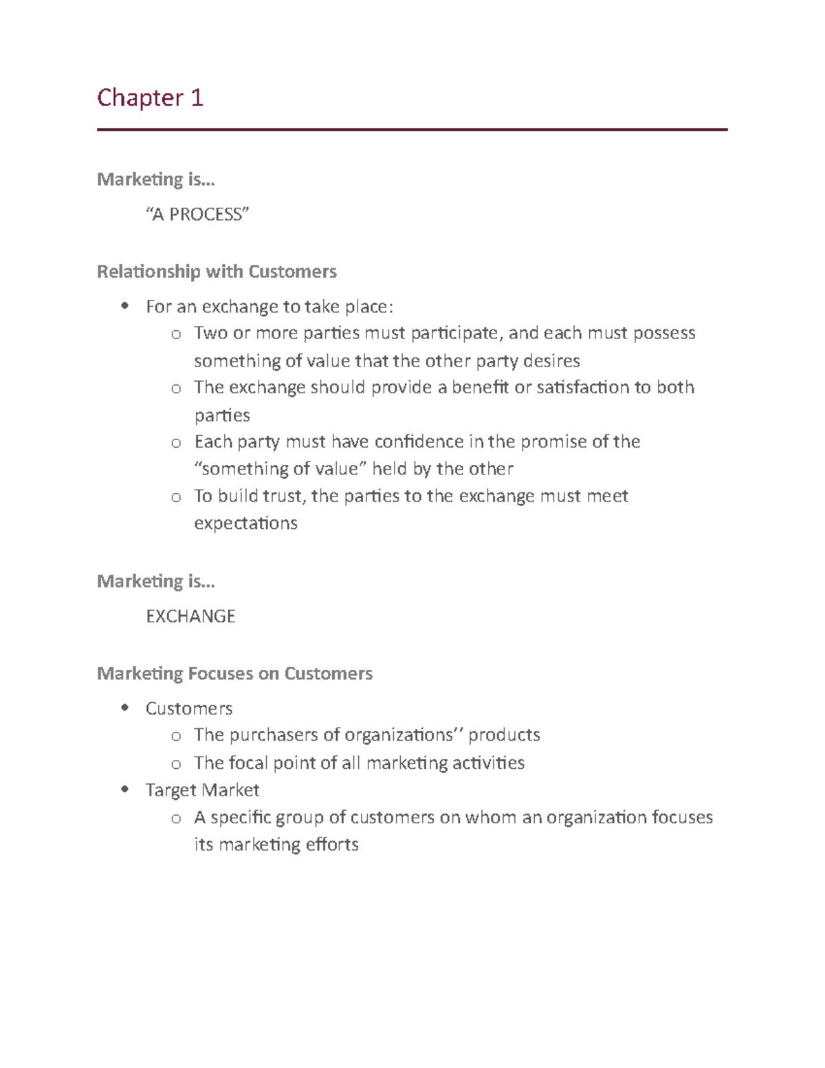 Chapter 1 - Lecture notes 1 - Chapter 1 Marketing is… “A PROCESS ...