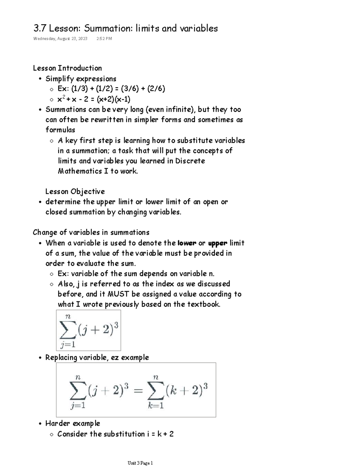 Ch3 lesson 7 limits And Variables notes - Lesson Introduction Simplify ...