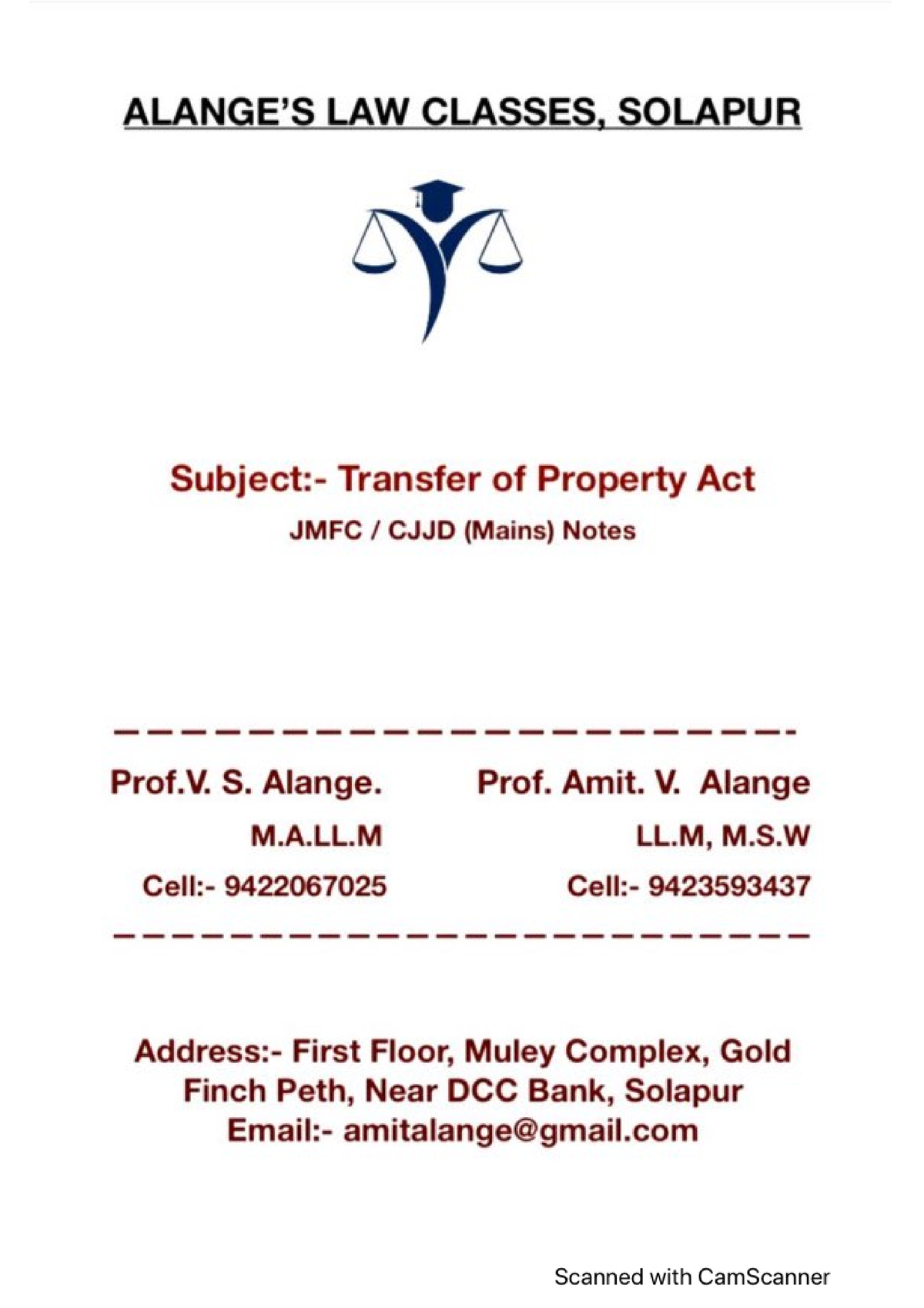 Transfer of Property Act Alanges Law Cla - B.A.LLB (Hons.) - Studocu