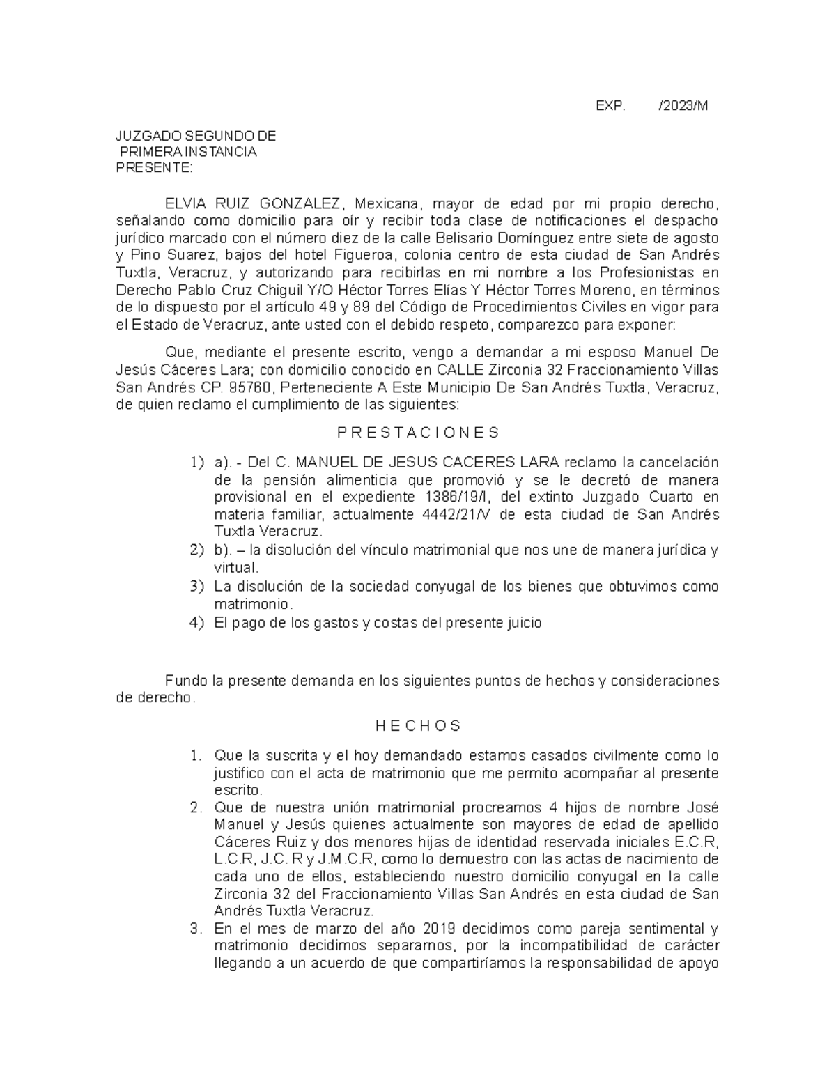 Cancelacion DE Pension Hector - EXP. /2023/M JUZGADO SEGUNDO DE PRIMERA ...