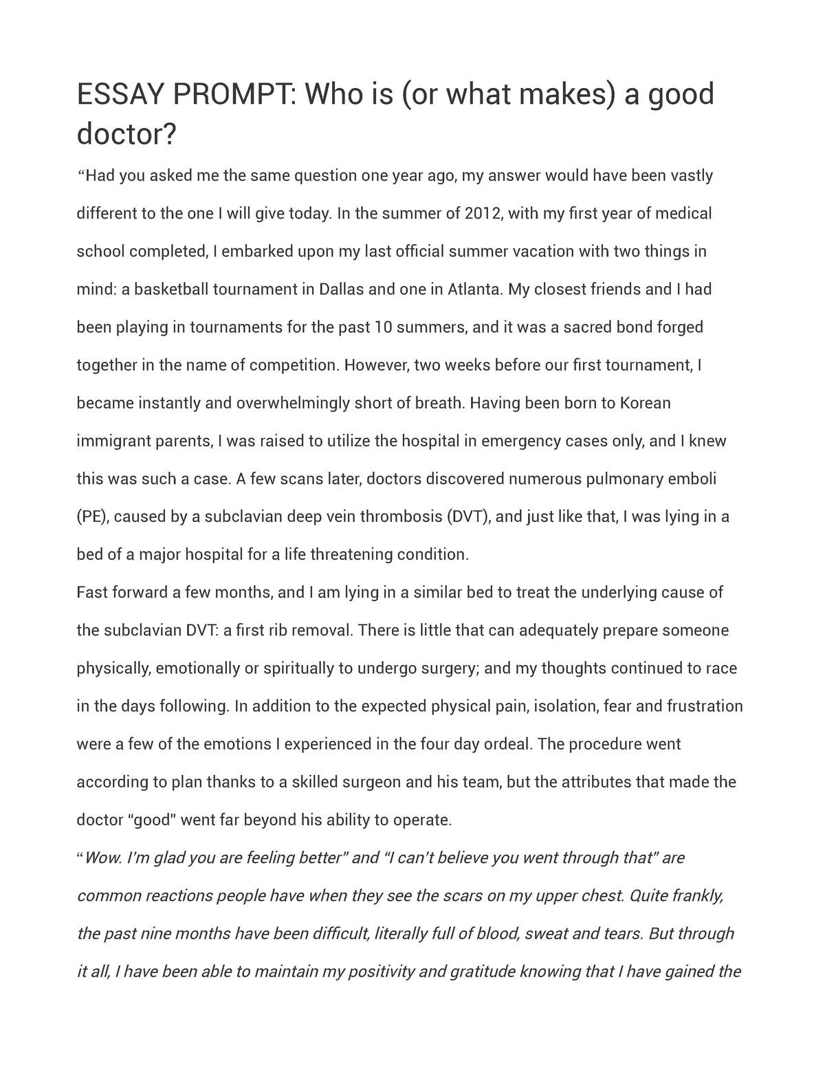the good doctor essay