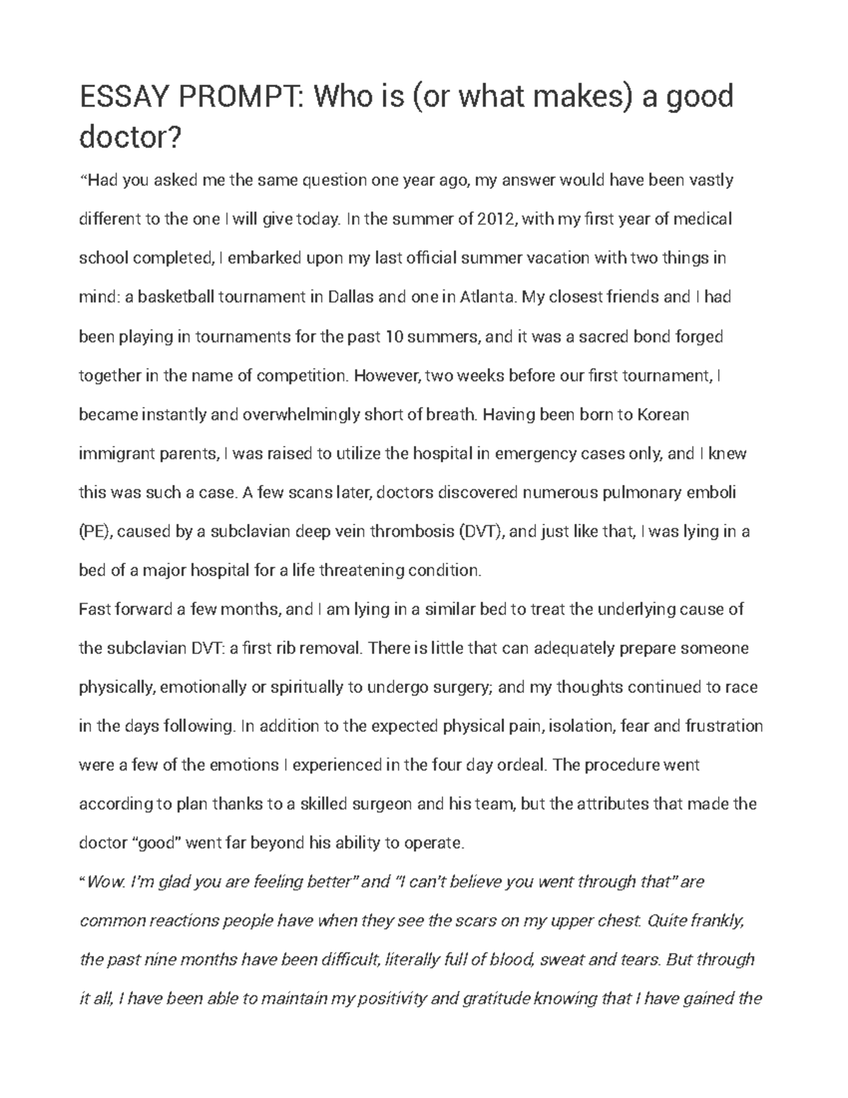 the good doctor essay